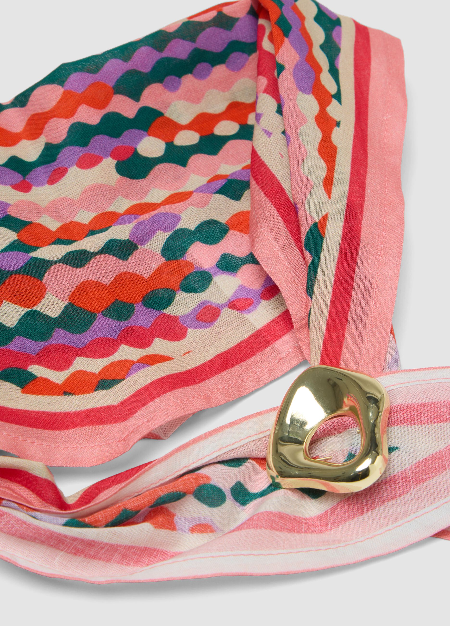 Pink pure cotton scarf with multicolour print