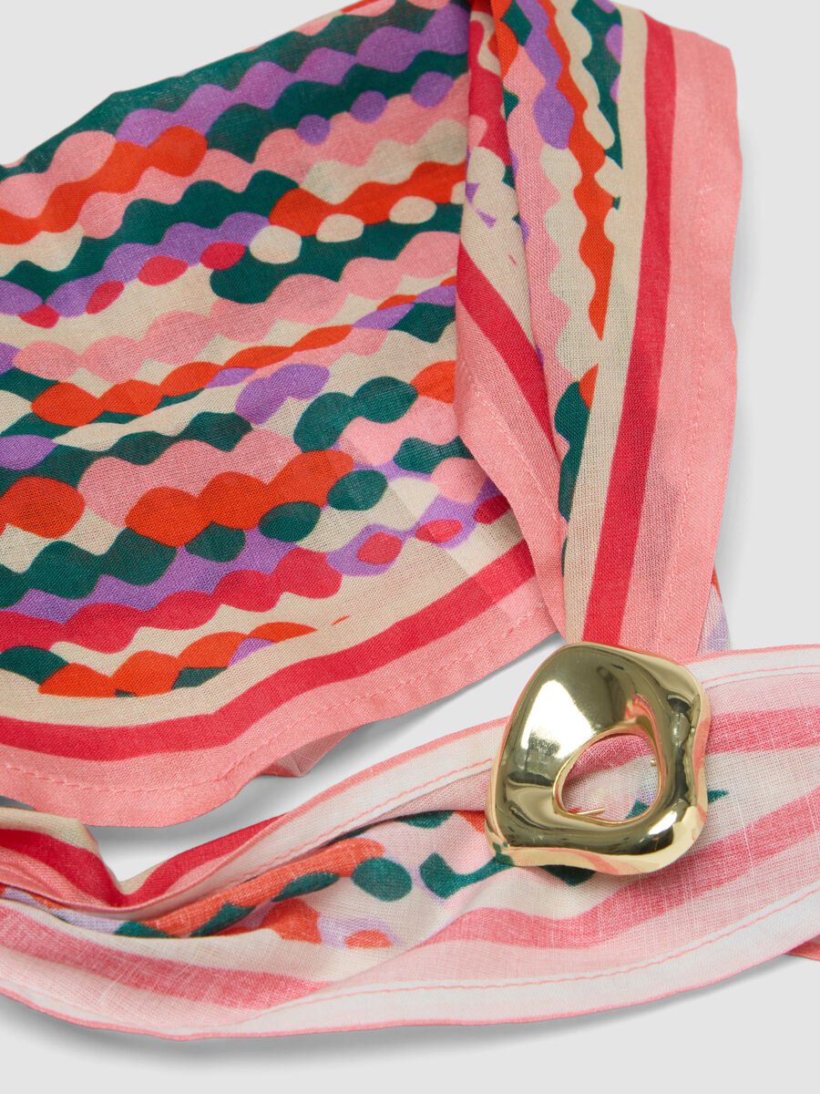 Pink pure cotton scarf with multicolour print_1
