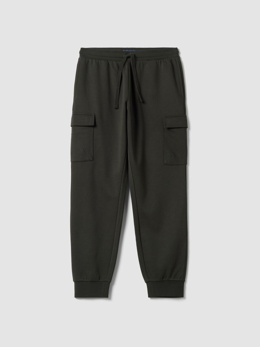 Pantaloni jogger cargo grigi in misto cotone con coulisse regular fit_0