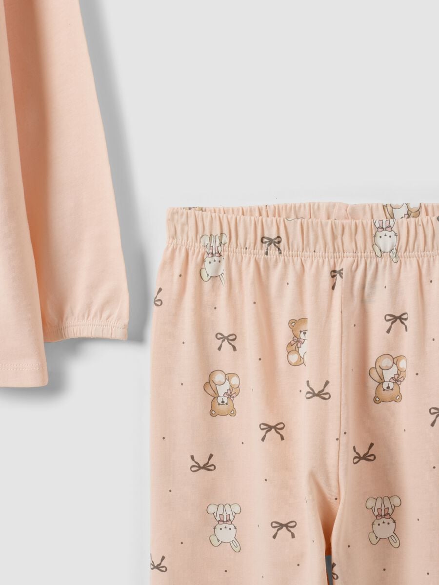 Pink organic cotton pyjamas with crew neck and cute animal print_2