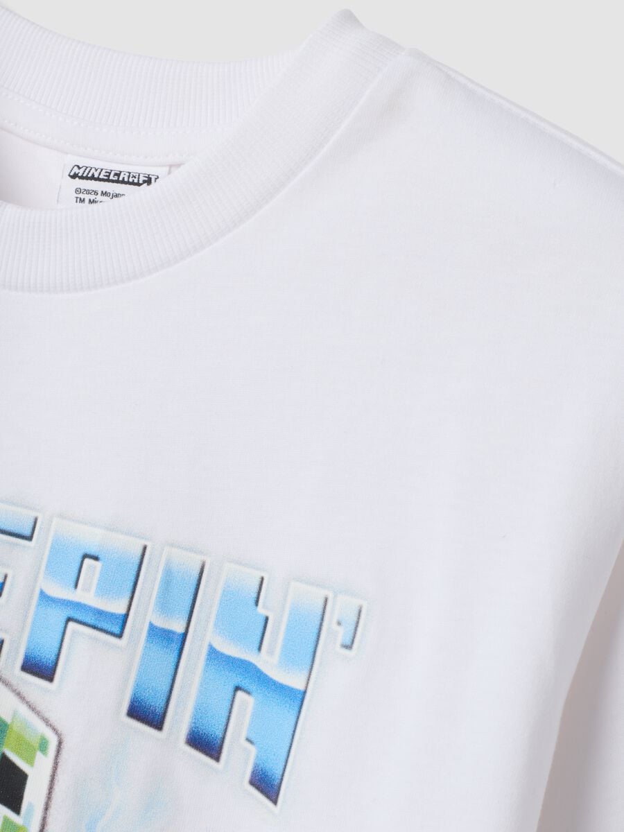 T-shirt bianca in puro cotone con girocollo e stampa Minecraft_2