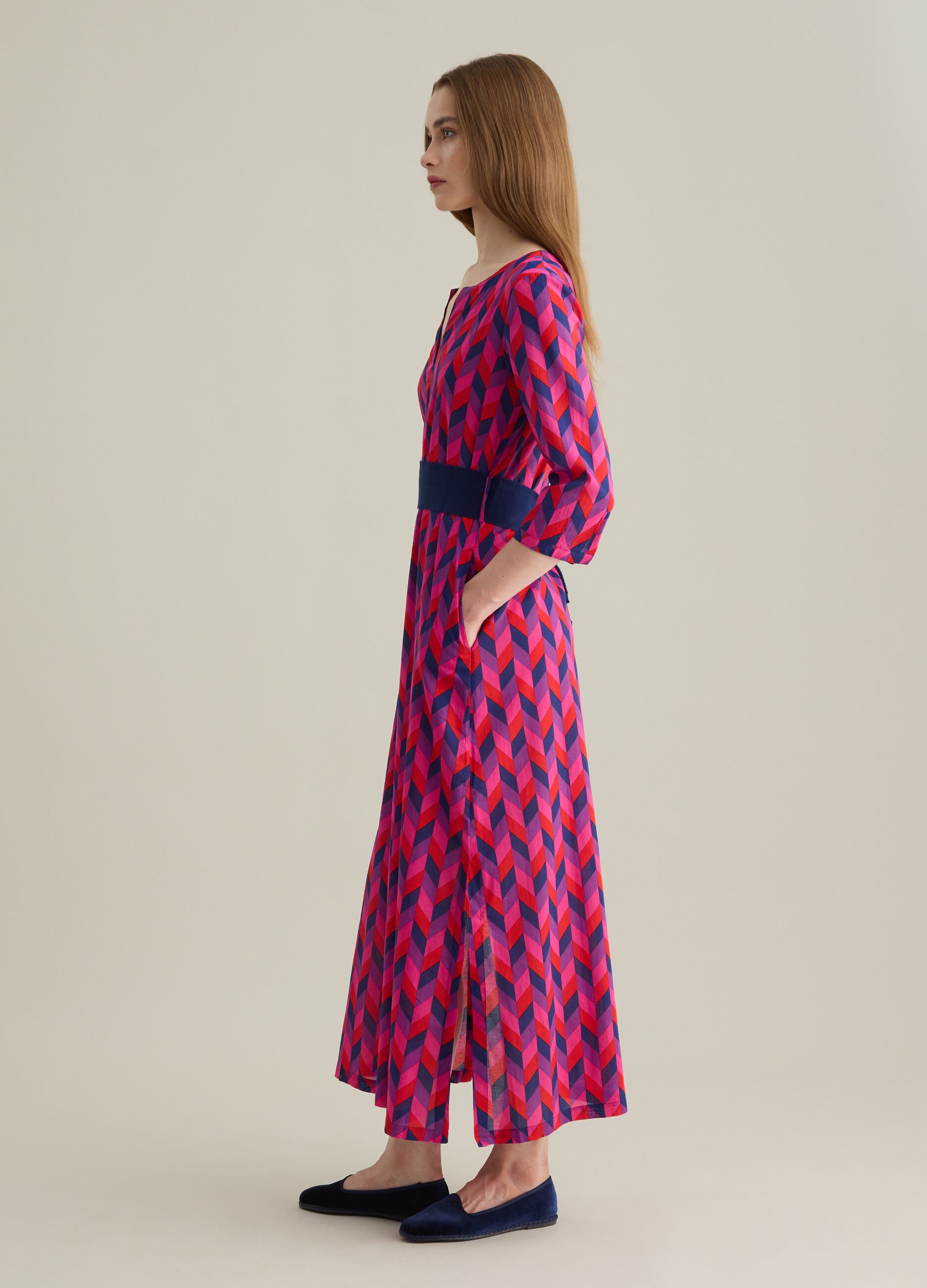 Women's Long Dress in Pure Cotton Multicolour Regular Fit