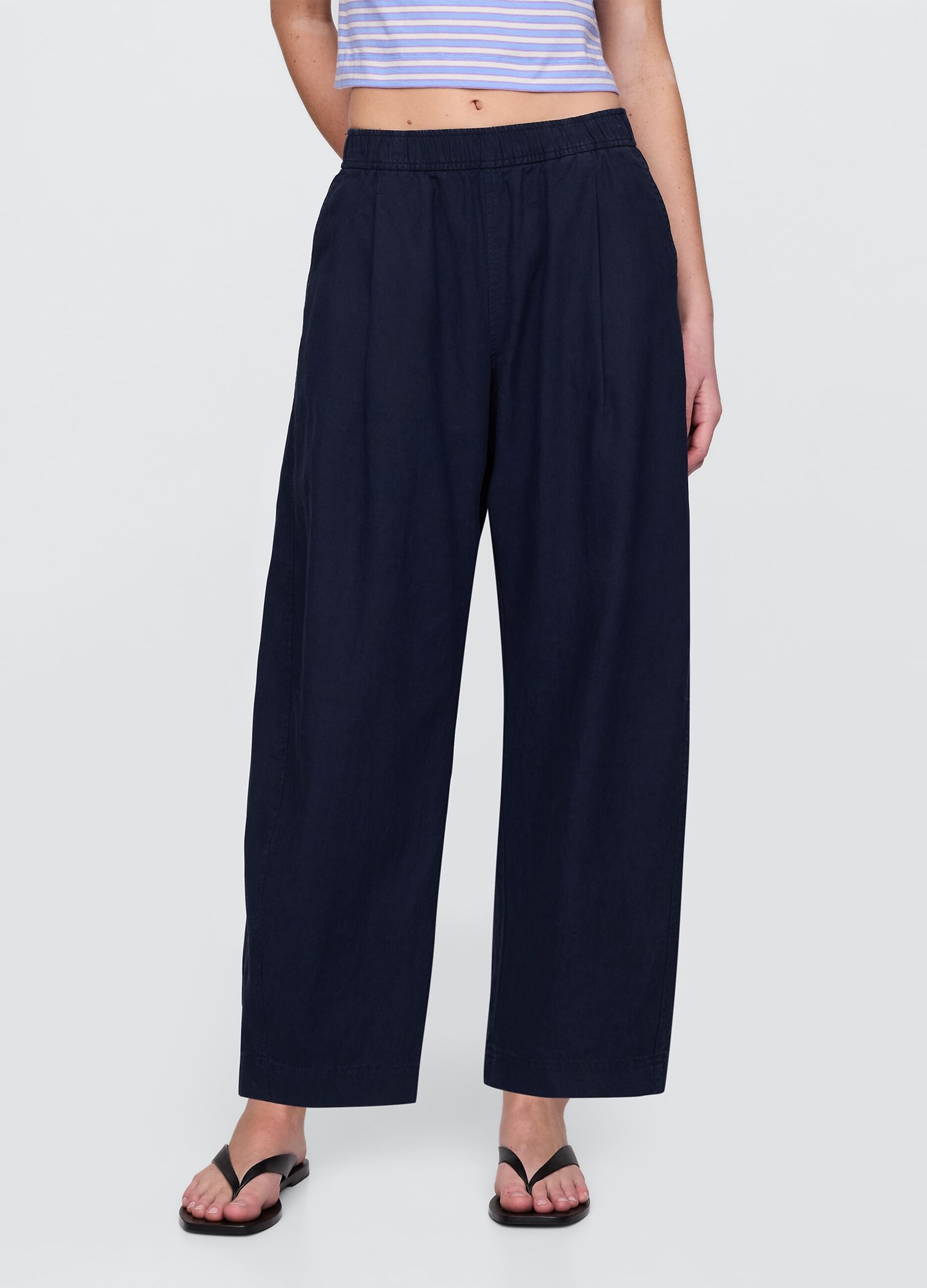 Blue wide trousers in linen and viscose
