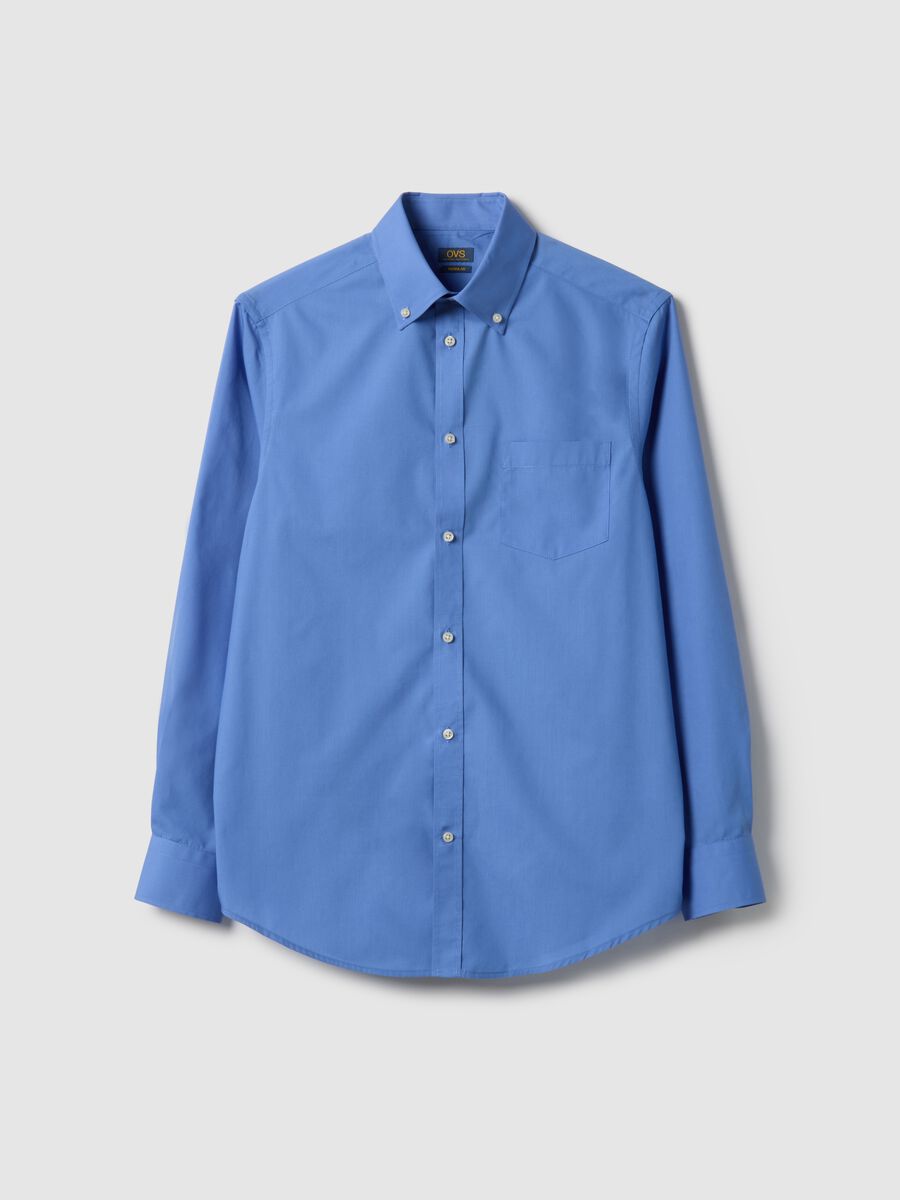 Regular Fit Easy Iron Blue Shirt with Button-Down Collar_4