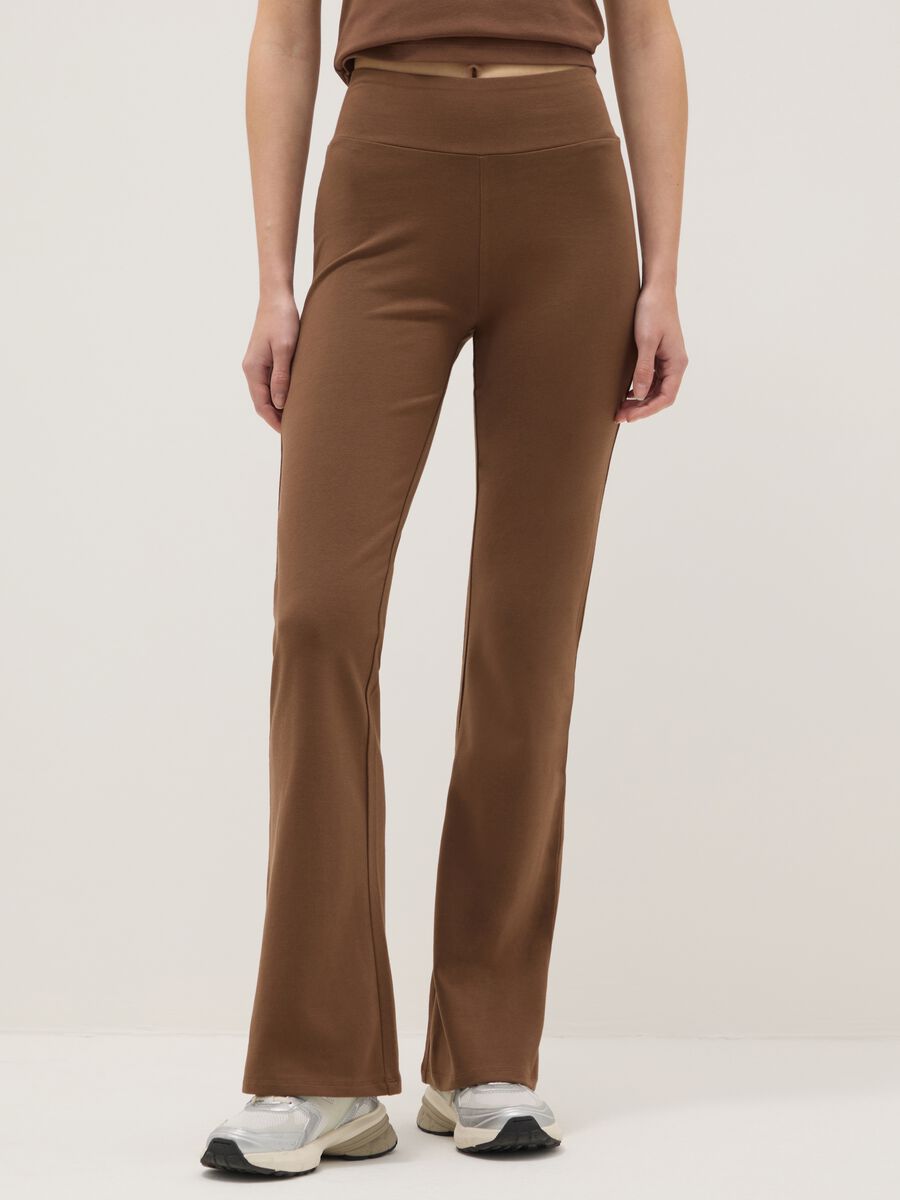 Brown flare leggings in stretch cotton_1