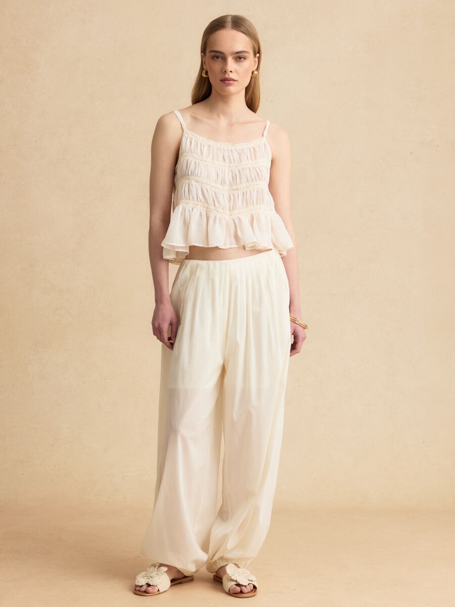 Pantaloni jogger in puro cotone bianco relaxed fit_0