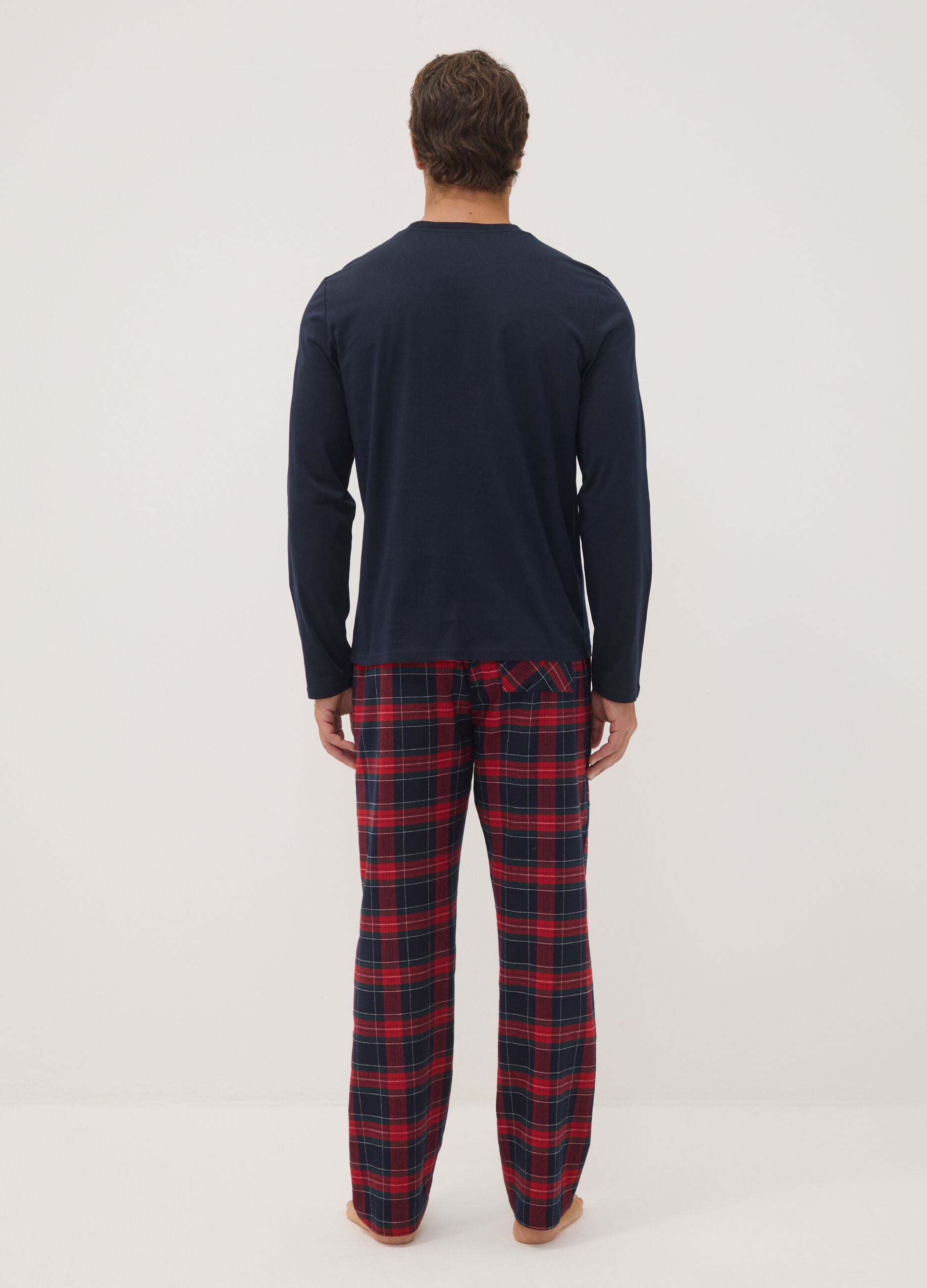 Navy blue pure cotton crew-neck pyjamas