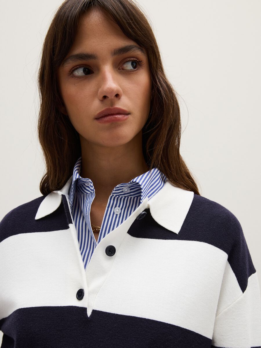 Regular fit blue and white mixed sweater_3