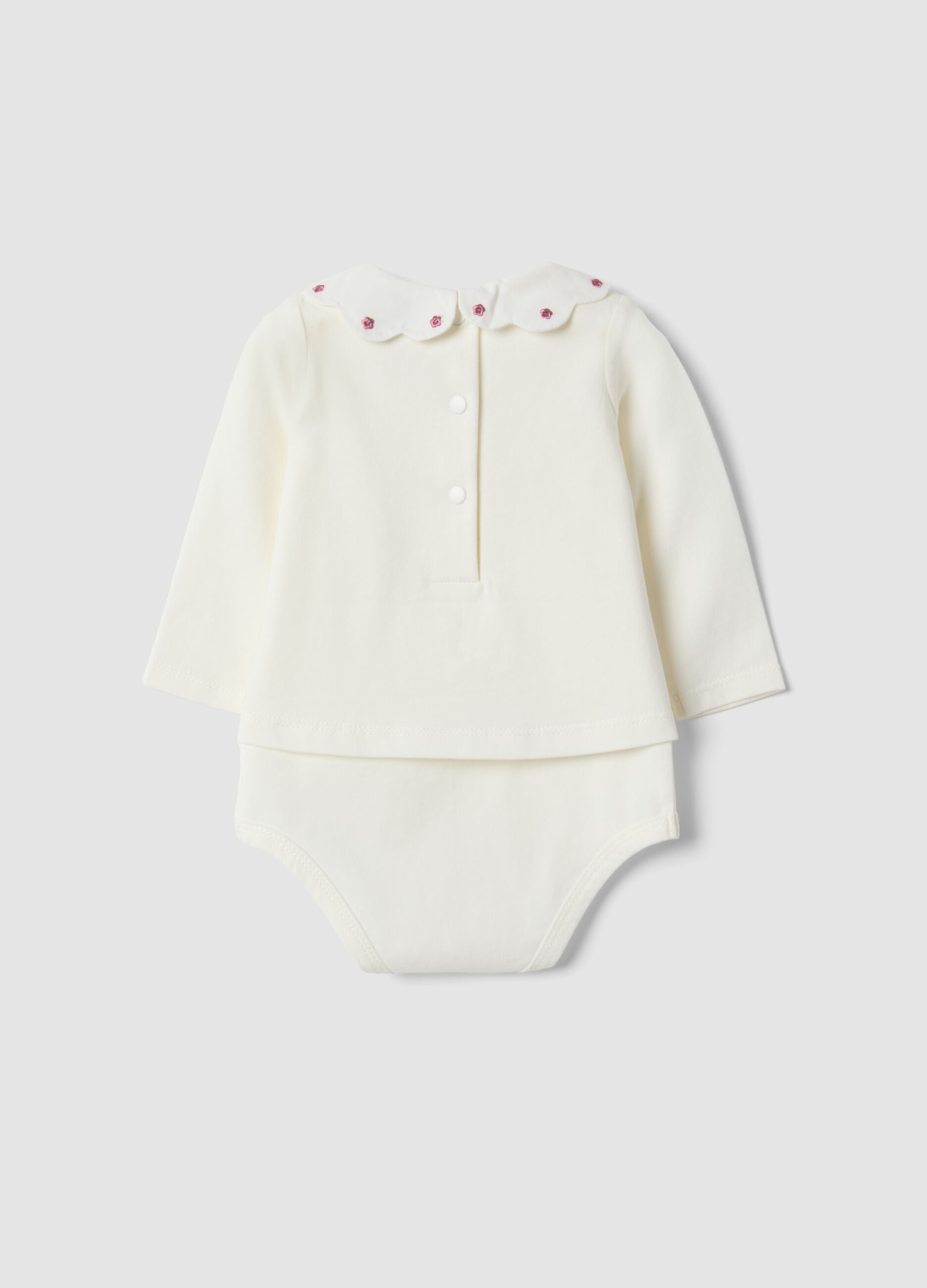 White pure organic cotton bodysuit with collar