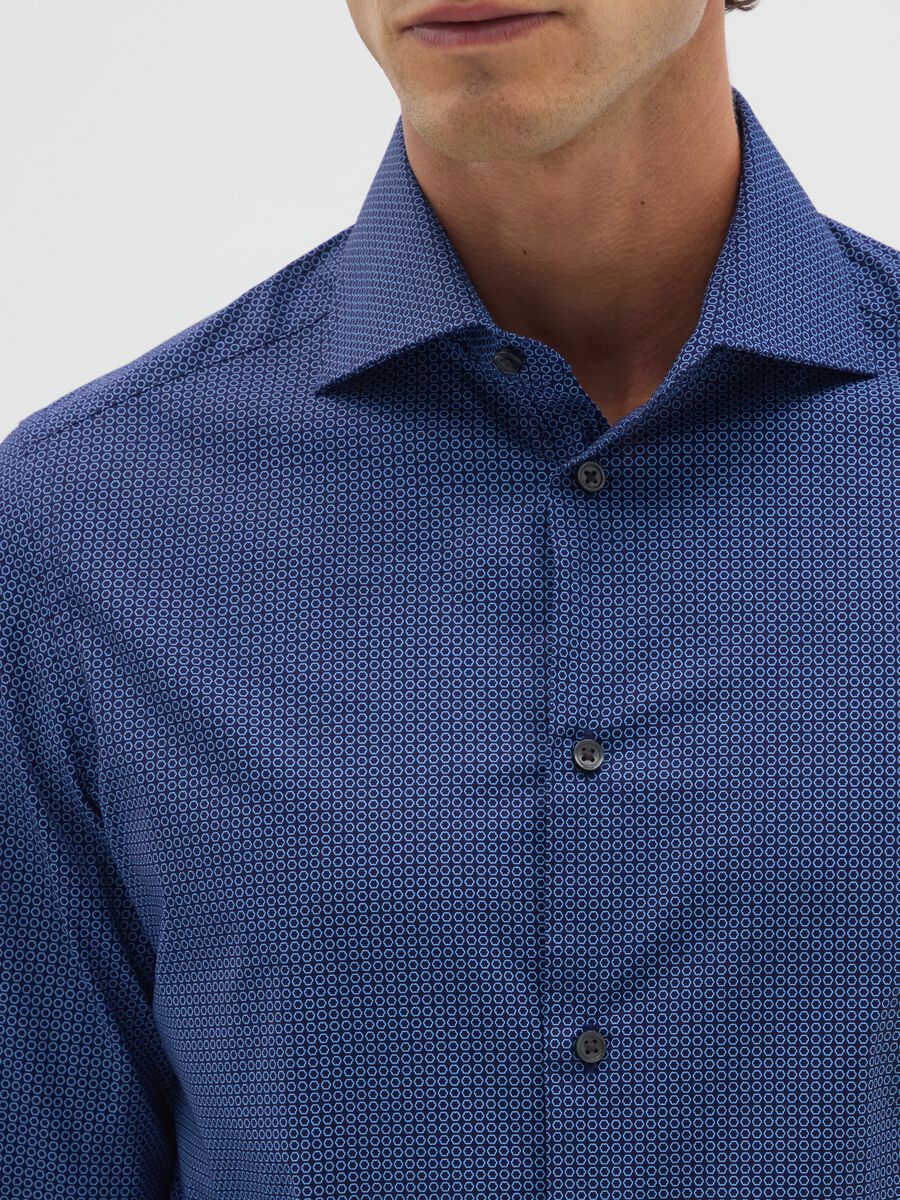 Blue stretch cotton slim fit shirt_1