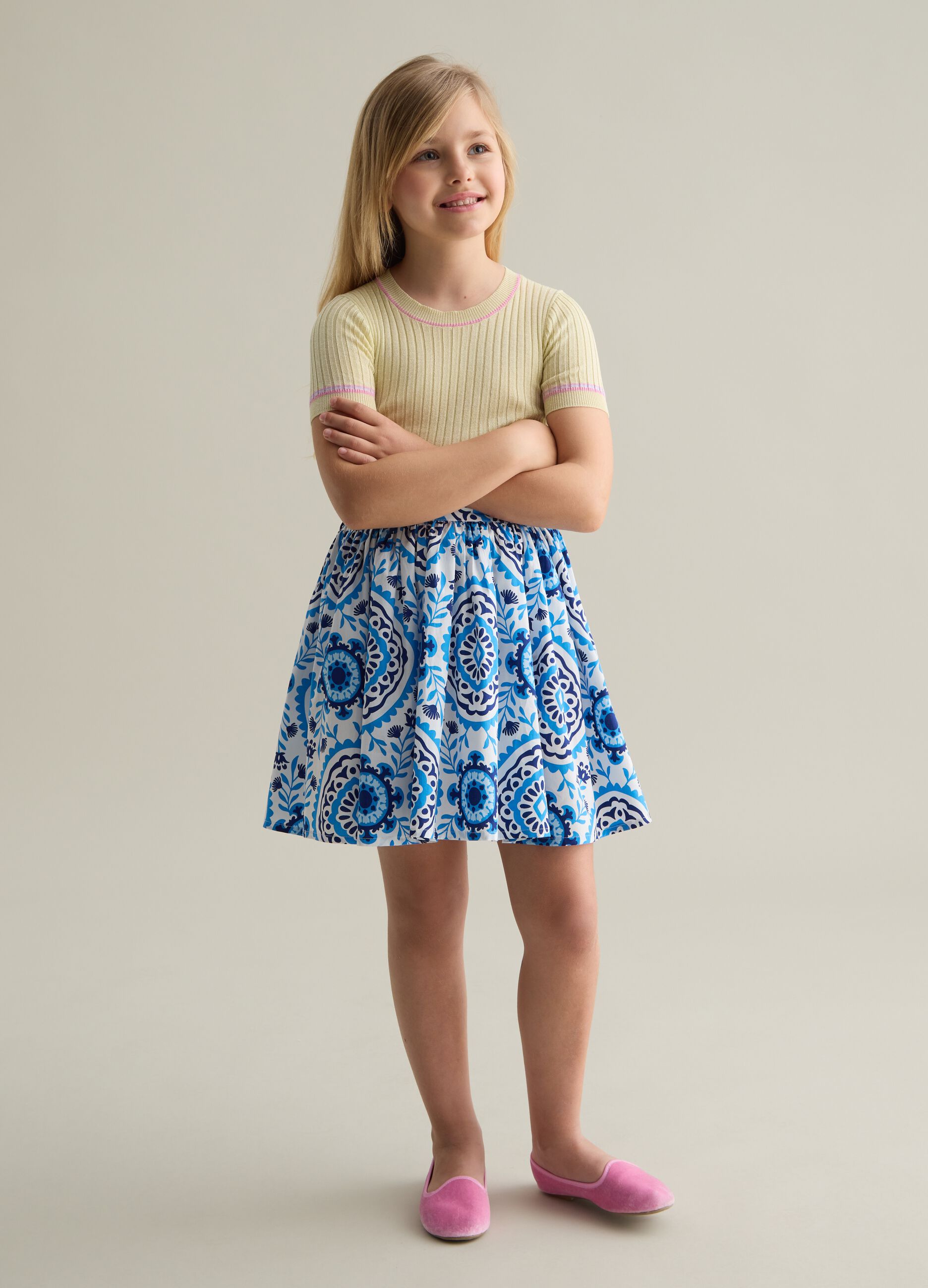 Gonna da bambina in puro cotone multicolor regular fit con stampa
