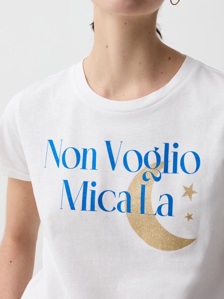 T-shirt con stampa glitter lettering e luna_2