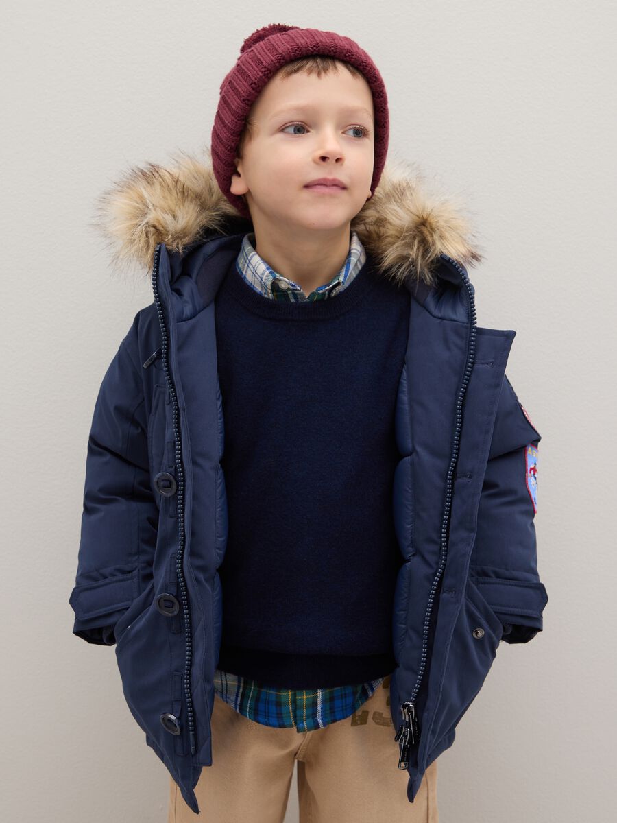 Girl's red hat with jacquard knit pompom_0