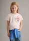 Girls' pink cotton blend T-shirt regular fit with floral embroidery_0