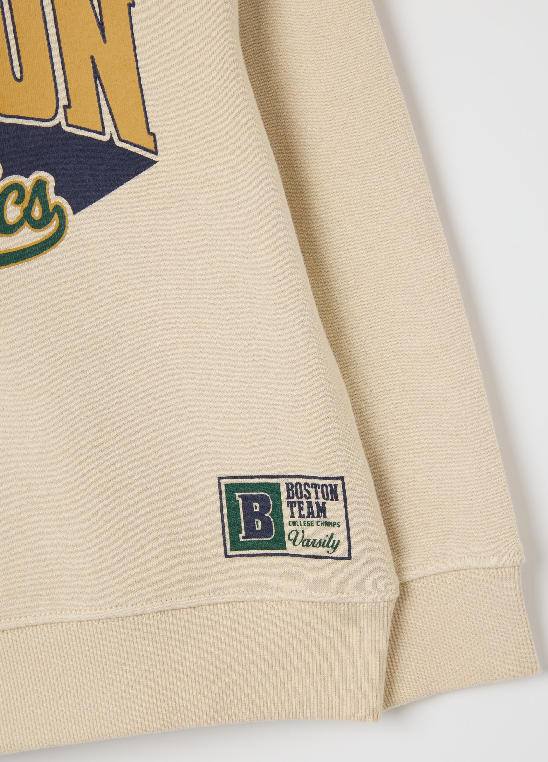 Children's beige pure cotton sweatshirt regular fit with Boston Athletics print