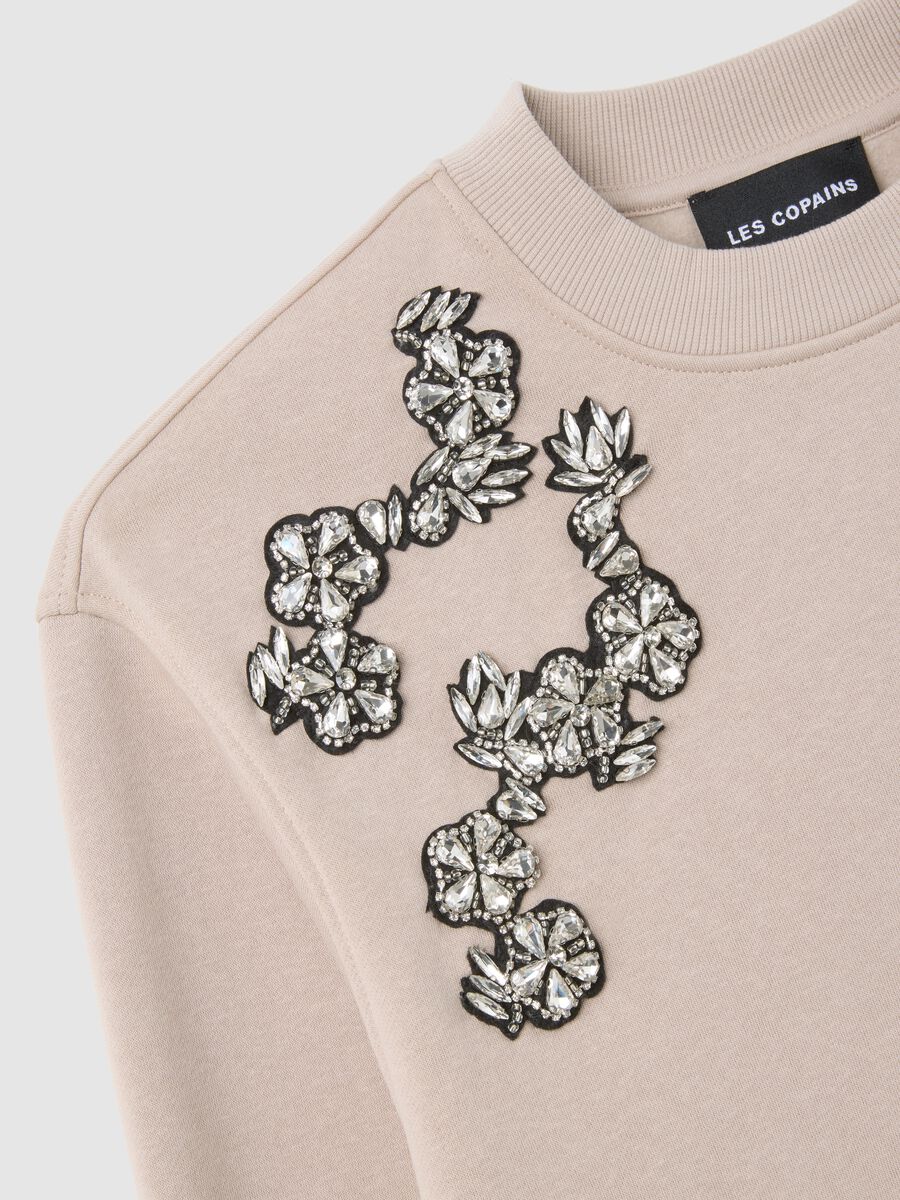 Beige cotton blend sweatshirt with embroidery_5