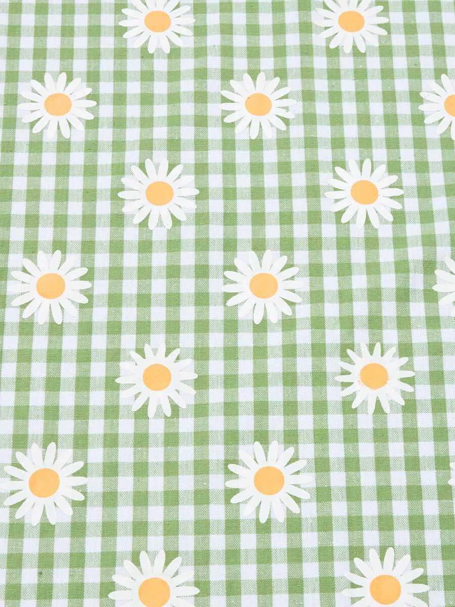 4-seater tablecloth in cotton with check motif and flowers_1