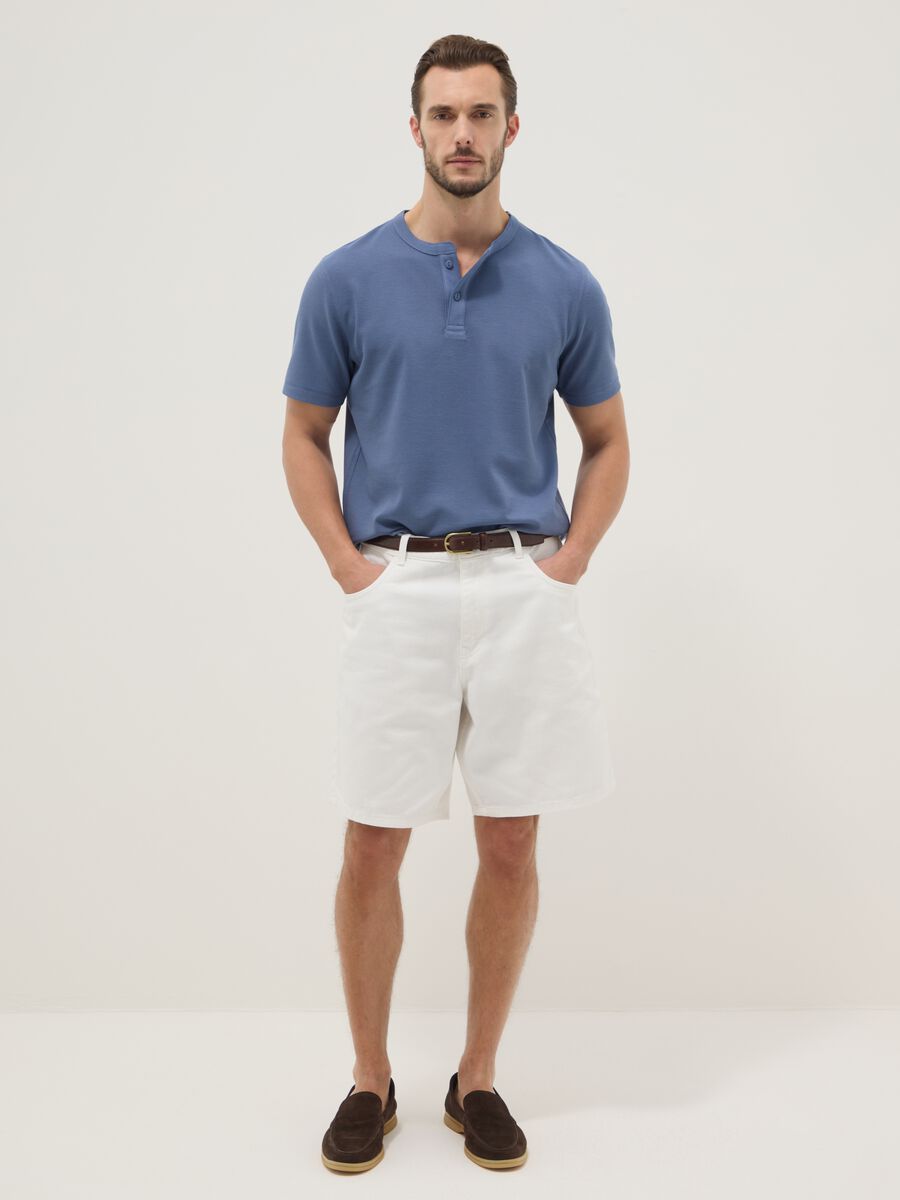 Blue short-sleeve regular fit t-shirt with seraphim collar_2