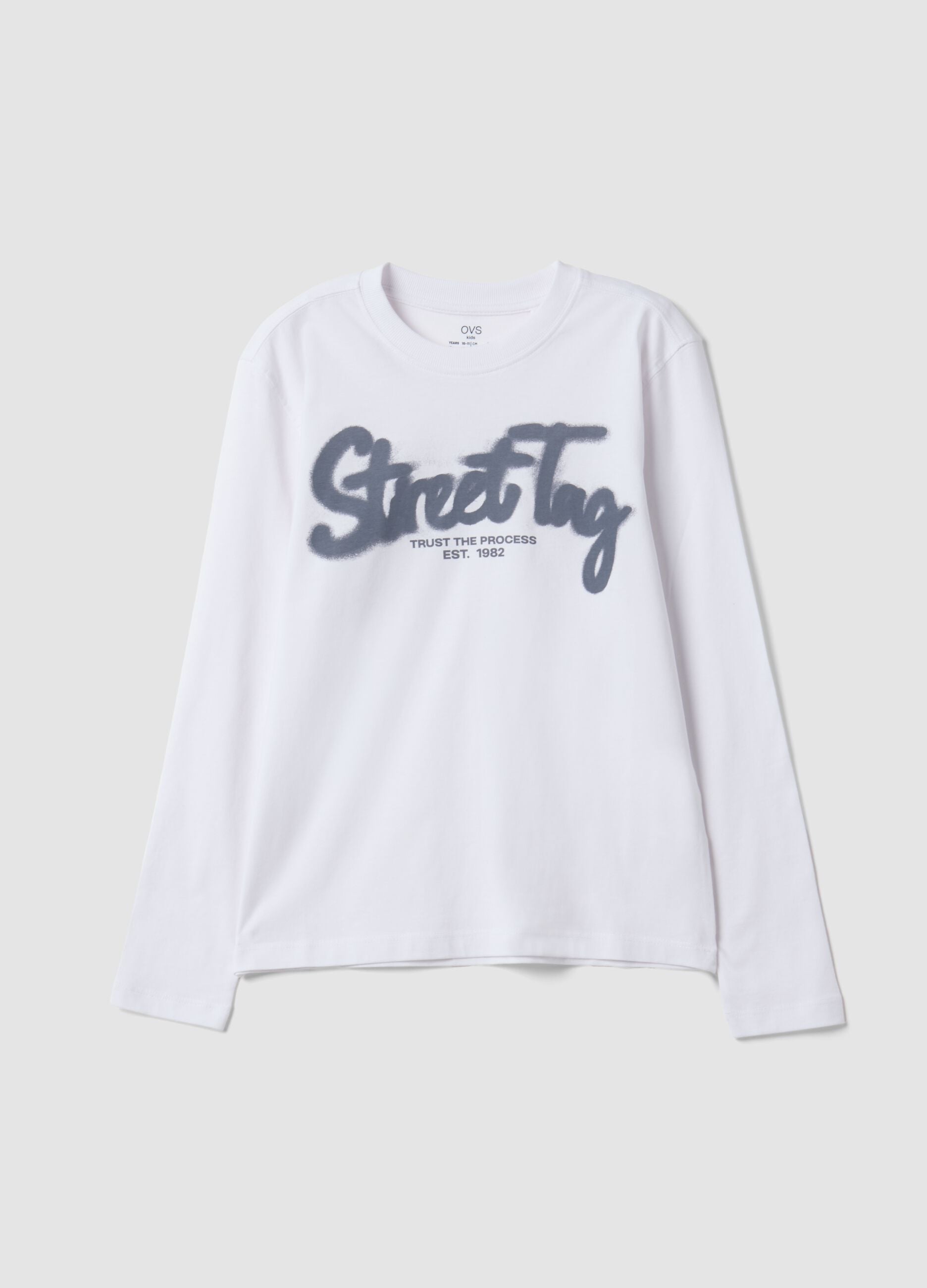T-shirt bianca in puro cotone organico con stampa "Street Tag" per ragazzo