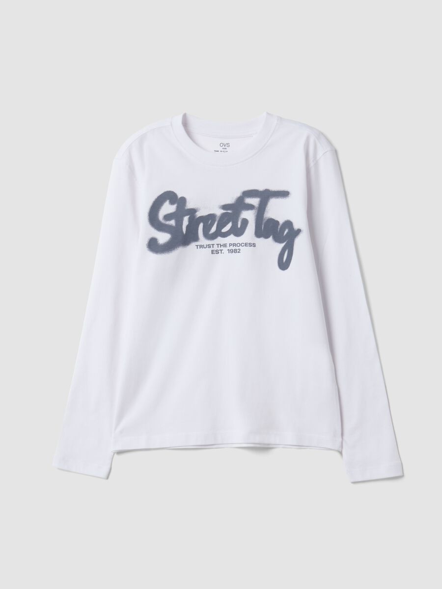 T-shirt bianca in puro cotone organico con stampa "Street Tag" per ragazzo_0