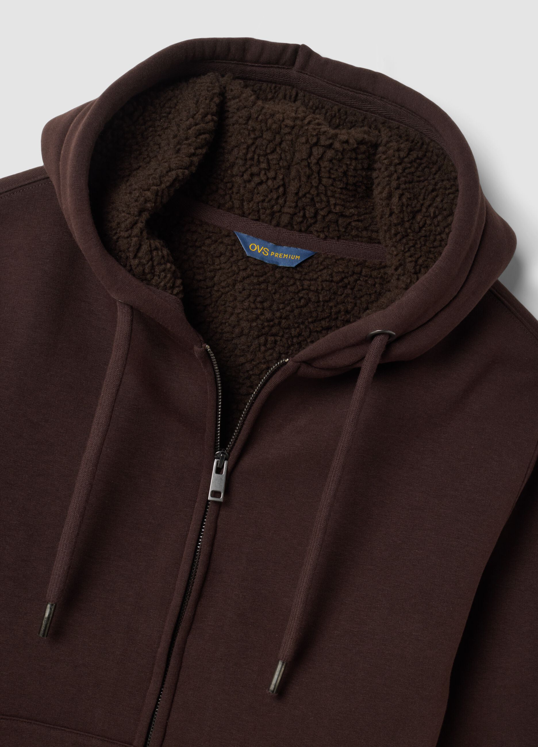 Felpa marrone in misto cotone fleece con cappuccio regular fit