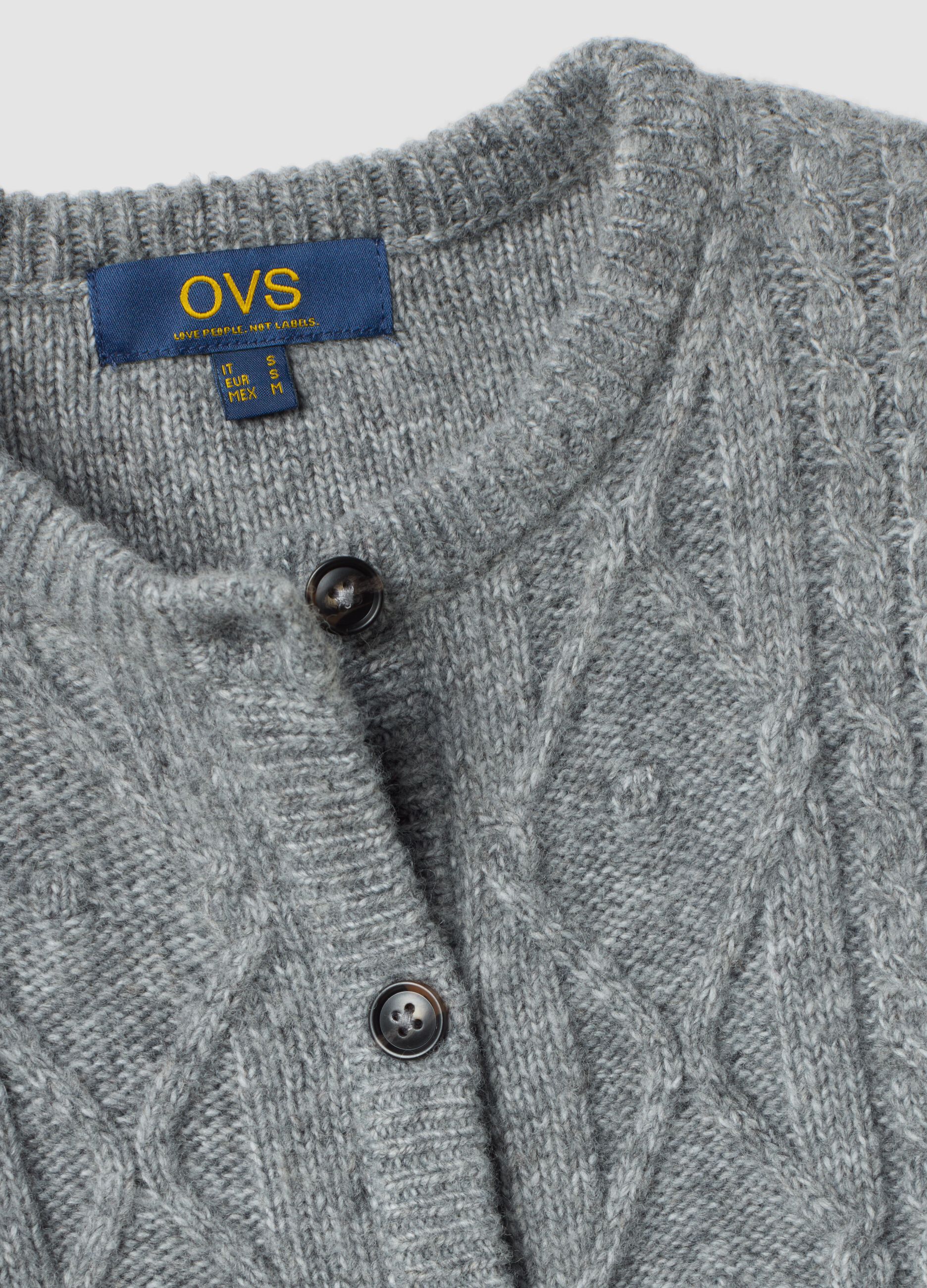 Grey cable-knit wool-blend cardigan
