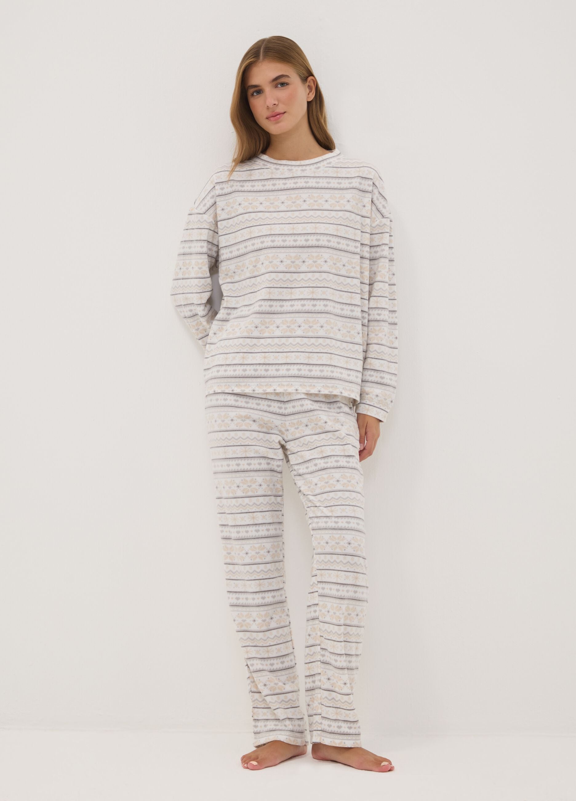 White Nordic-print pyjama trousers