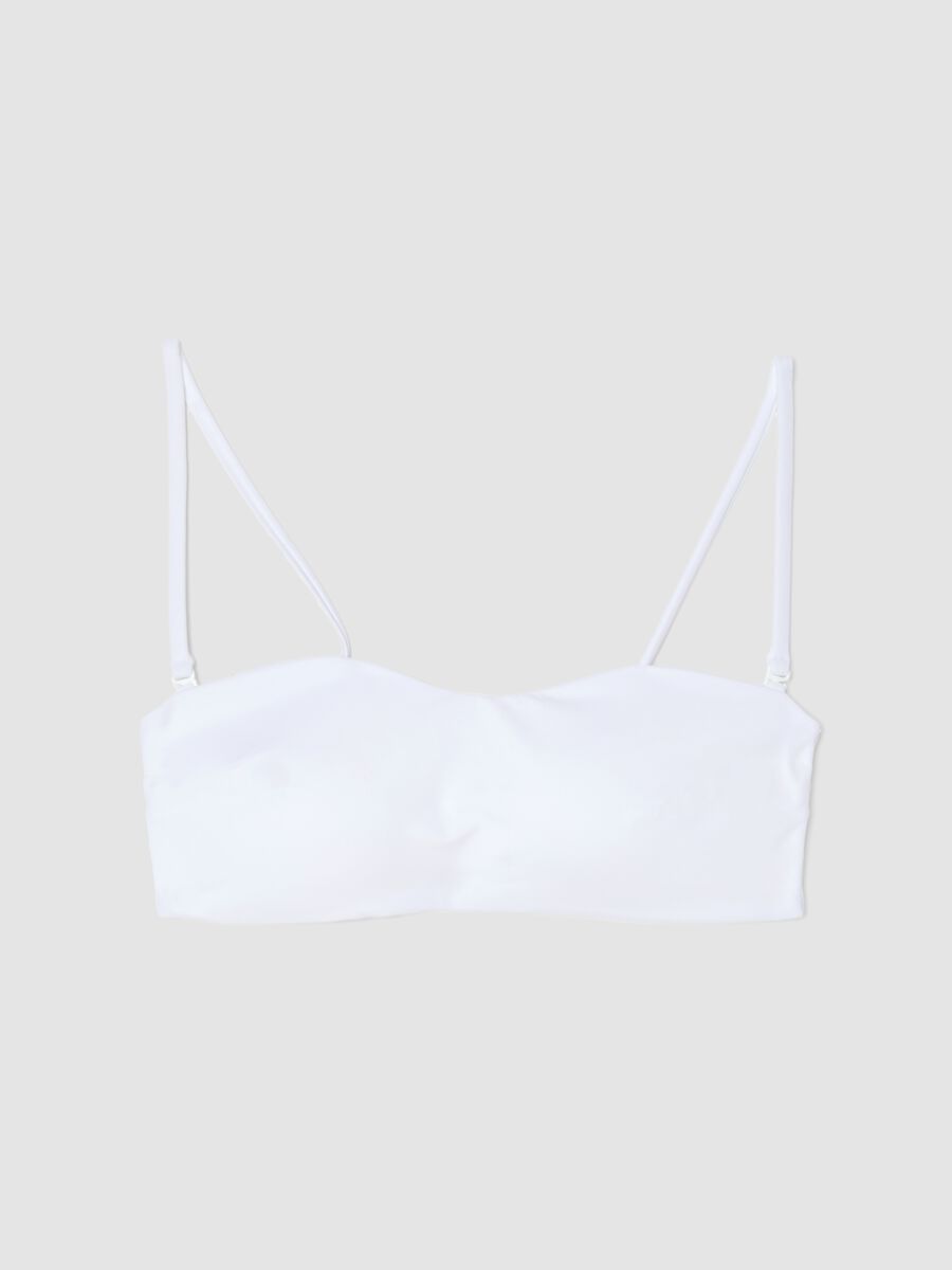 Top bikini a fascia bianco in tessuto elasticizzato_0