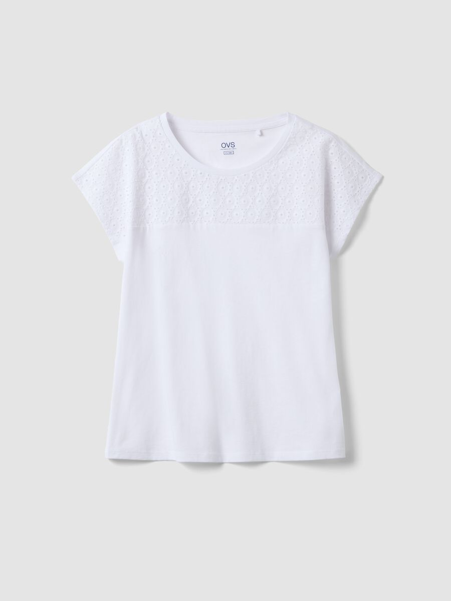 T-shirt bianca in puro cotone con ricamo traforato regular fit_4