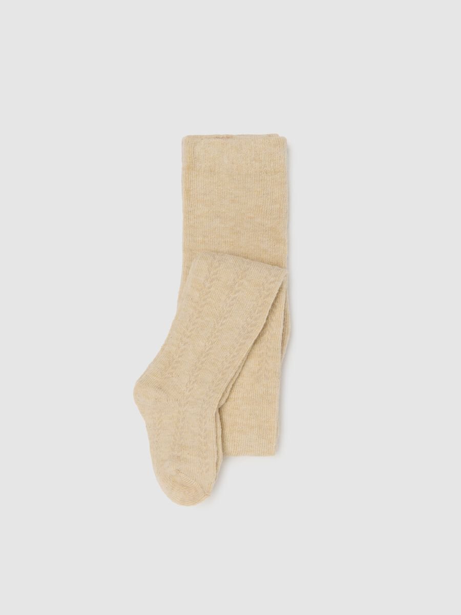 Beige jacquard tights for girls_0