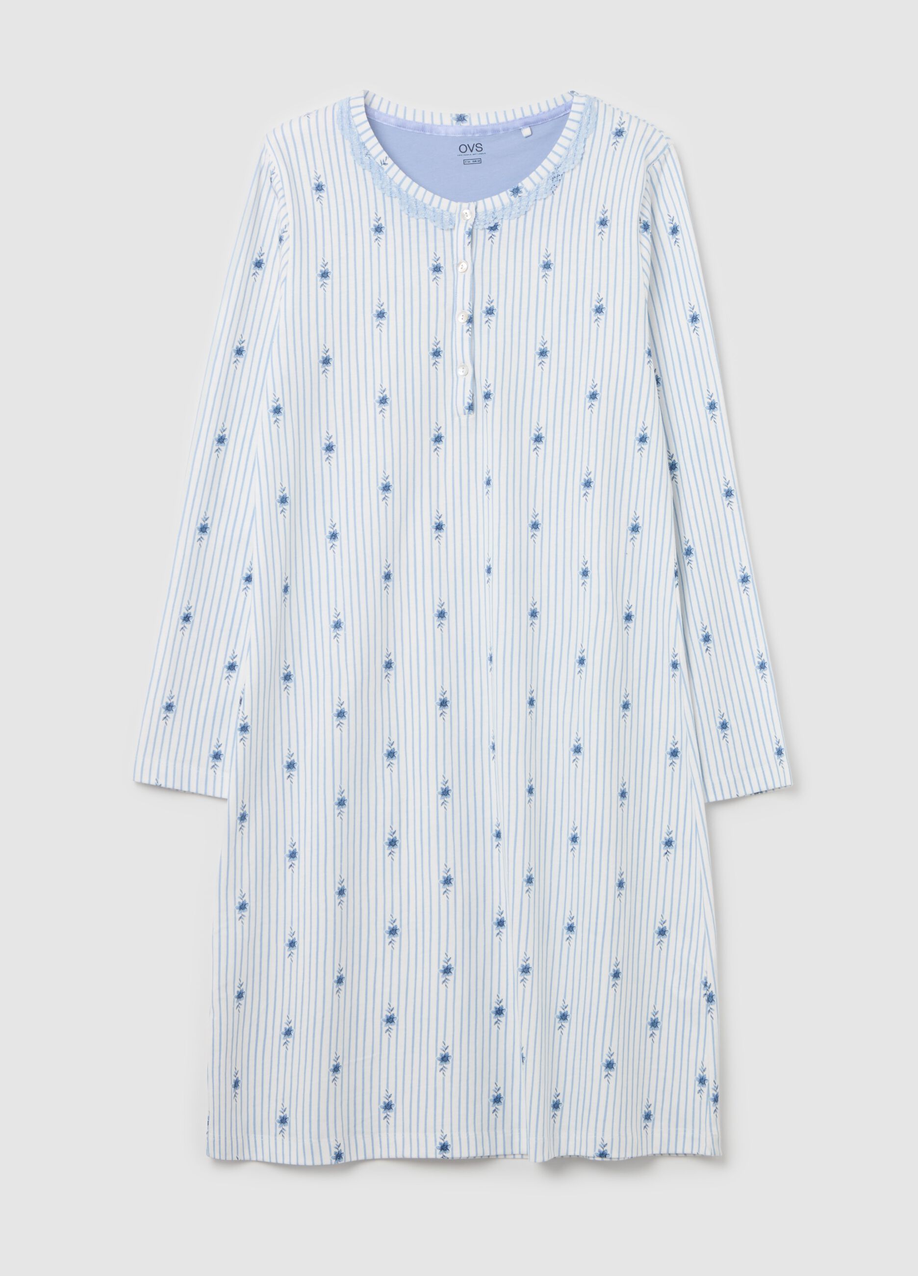 Camicia da notte a righe con fiorellini