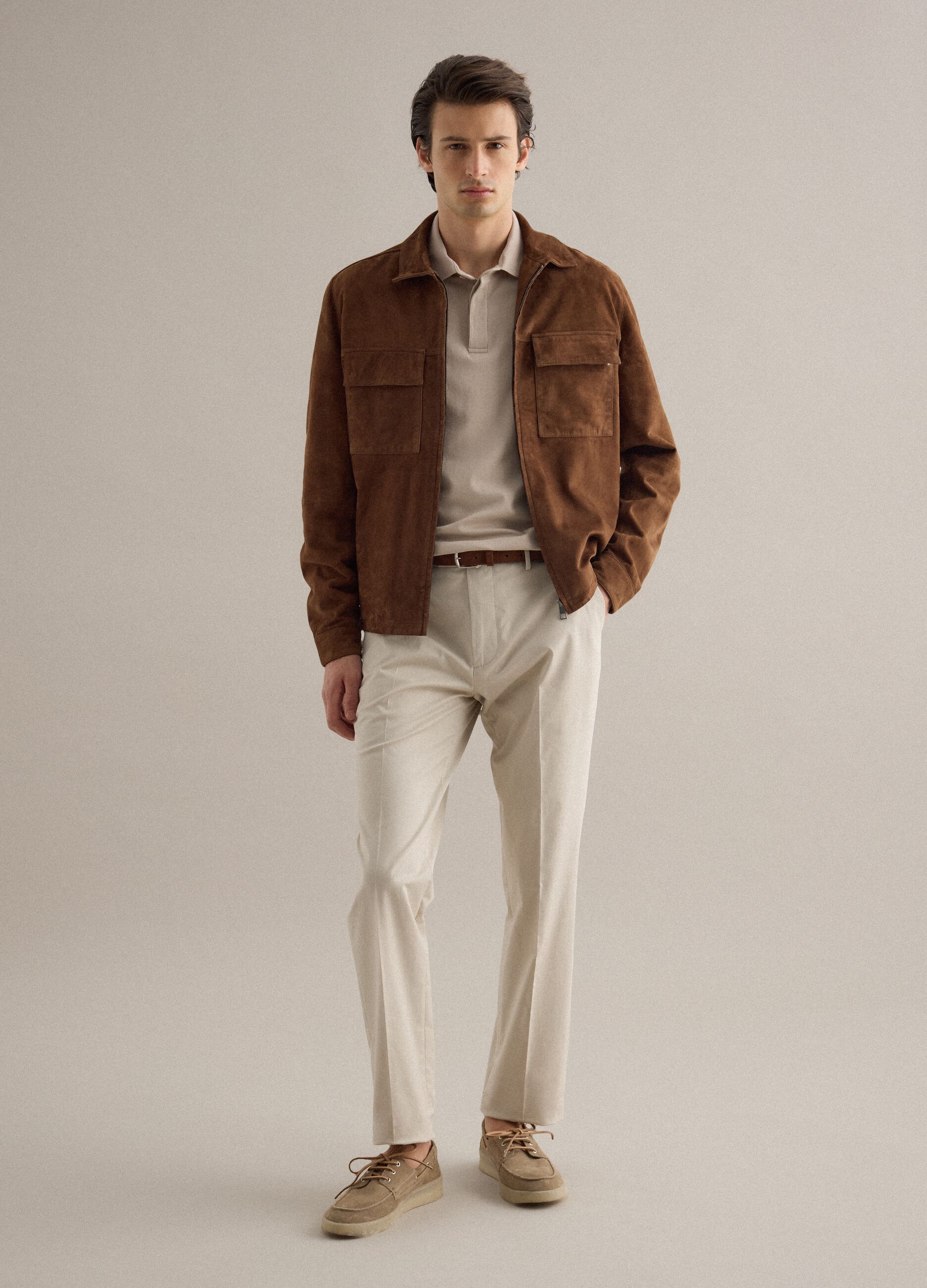 Light brown genuine leather jacket regular fit with full zip