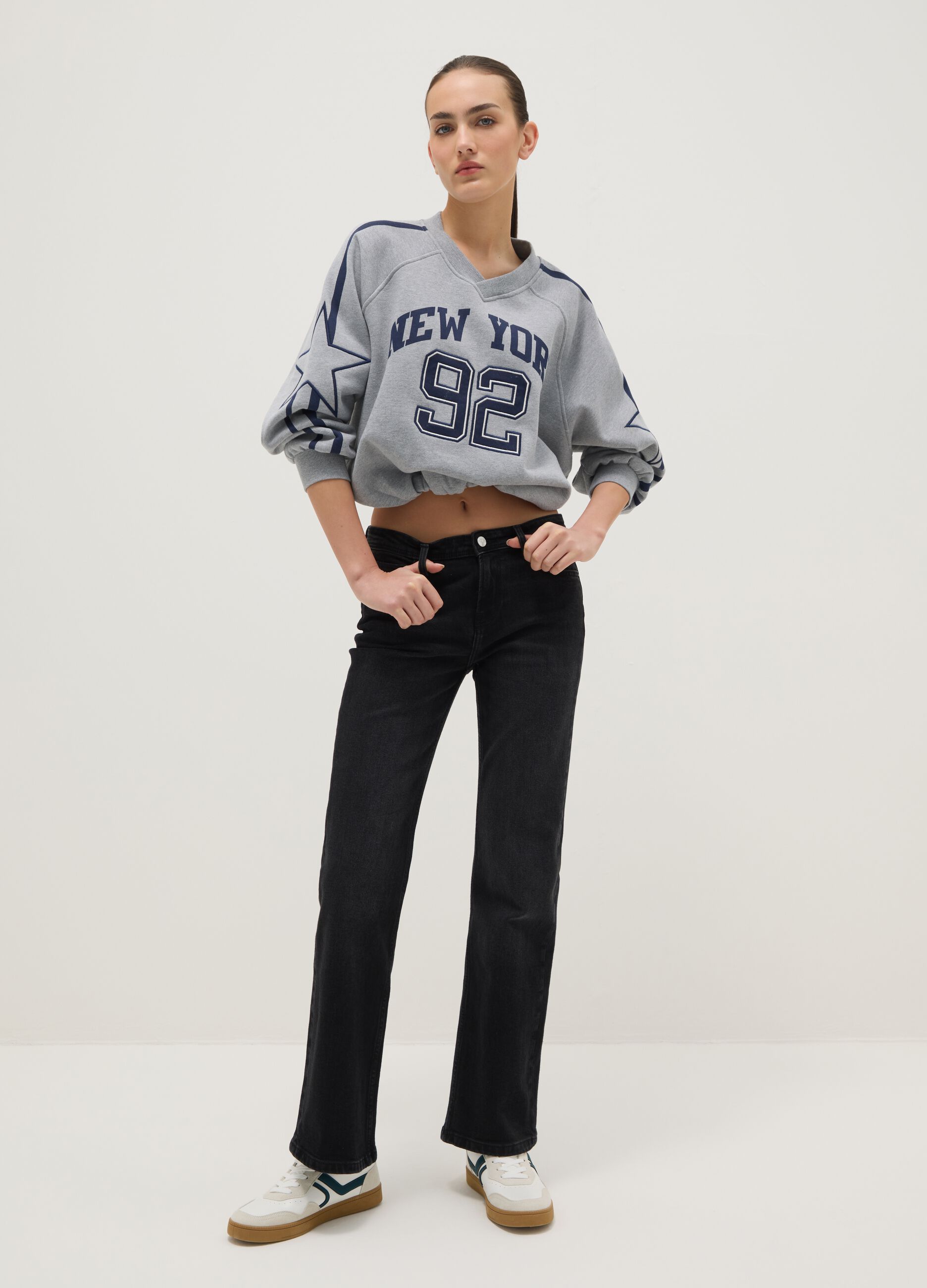 Black stretch cotton bootcut jeans