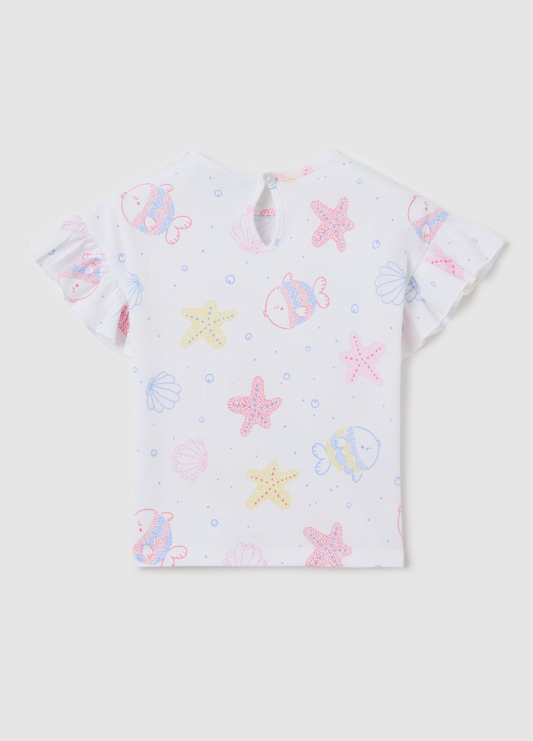 White cotton T-shirt with fish print