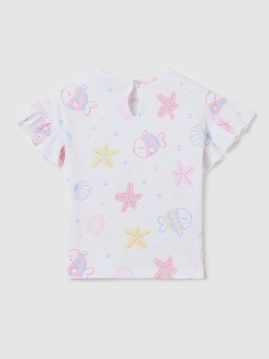 T-shirt bianca in cotone con stampa pesciolini_1