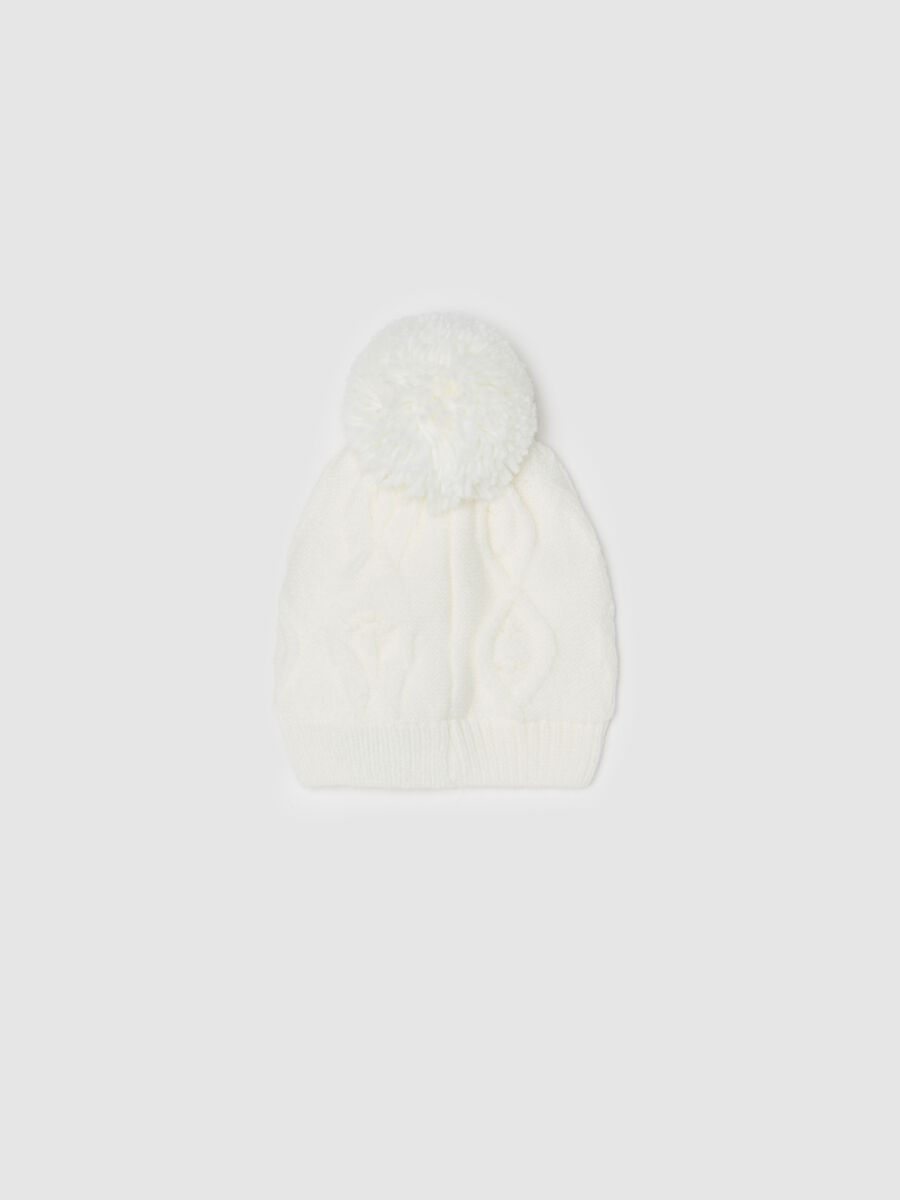Hat with braided design and pompom_1