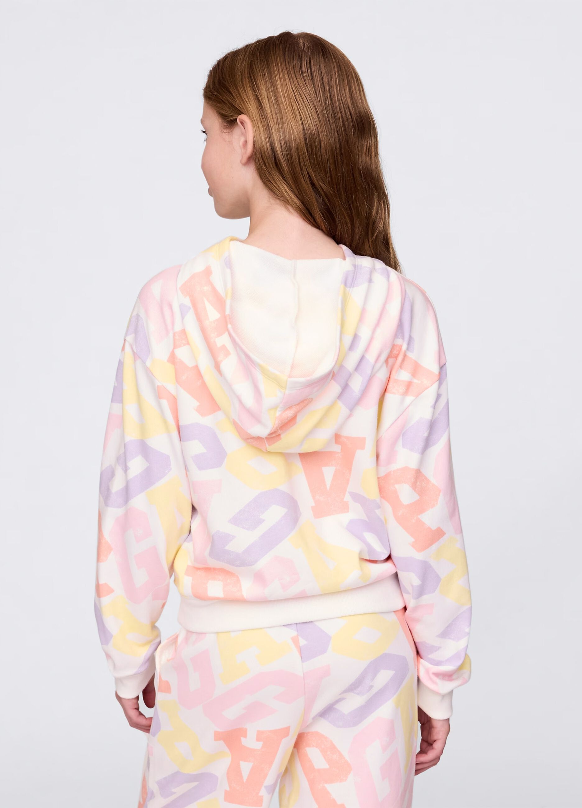 White sweatshirt with hood and logo print
