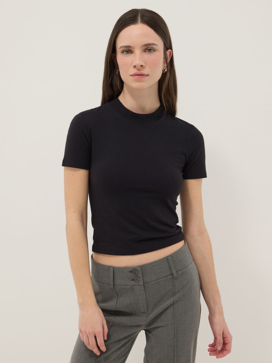 T-shirt in cotone elasticizzato nera slim fit_0