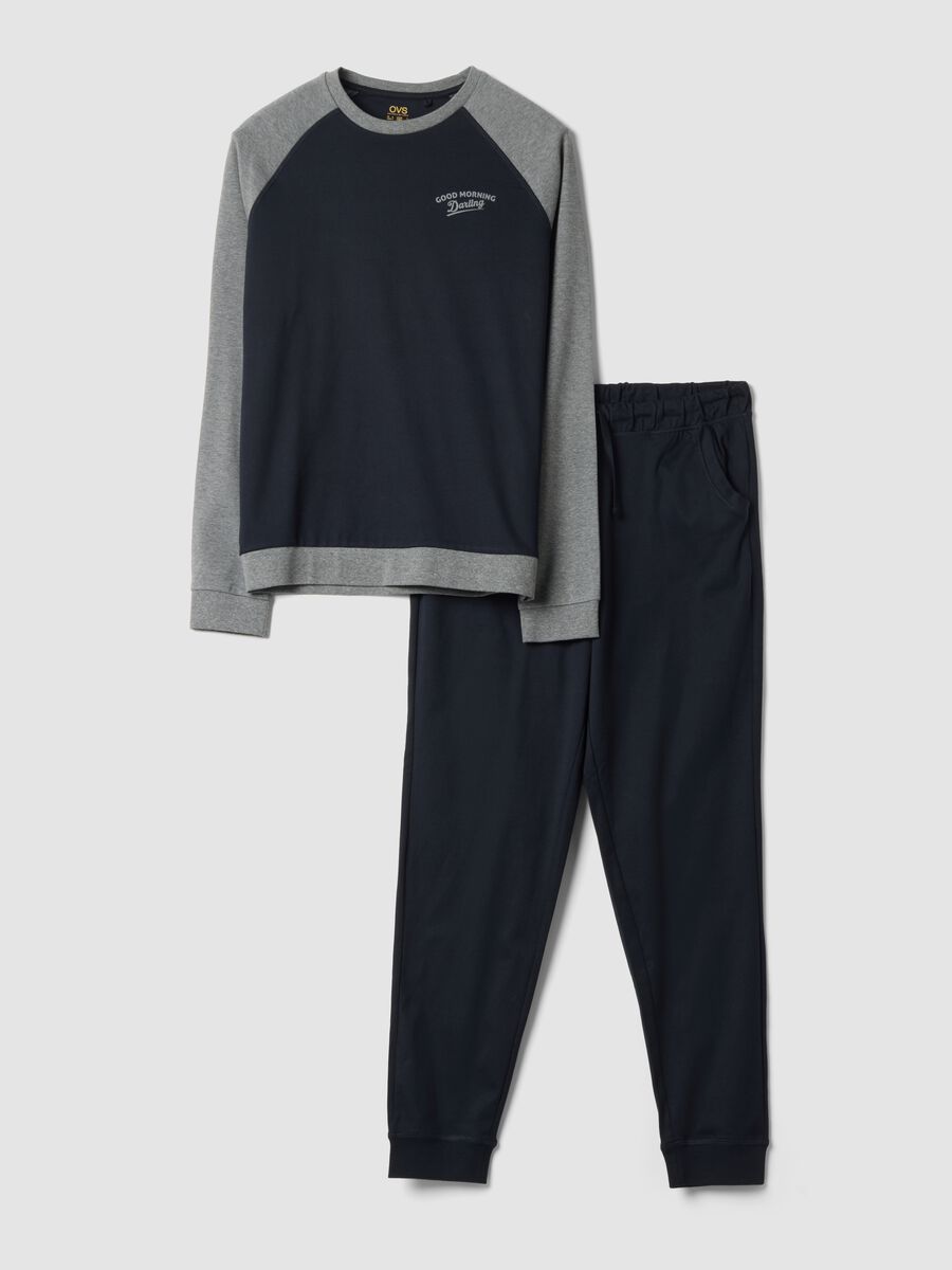 Blue pure organic cotton crew-neck pyjamas_0