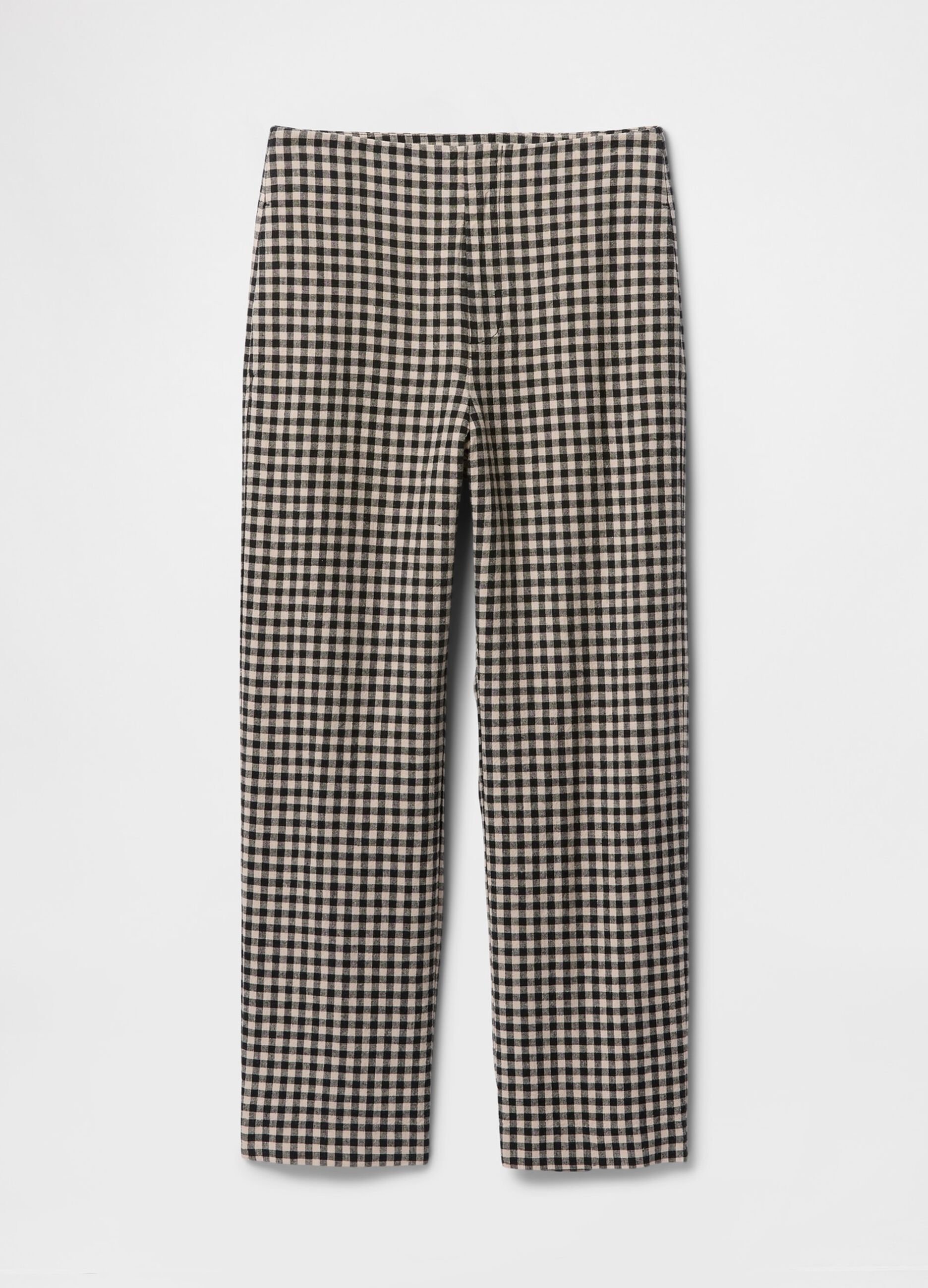Brown and black check trousers in linen and viscose