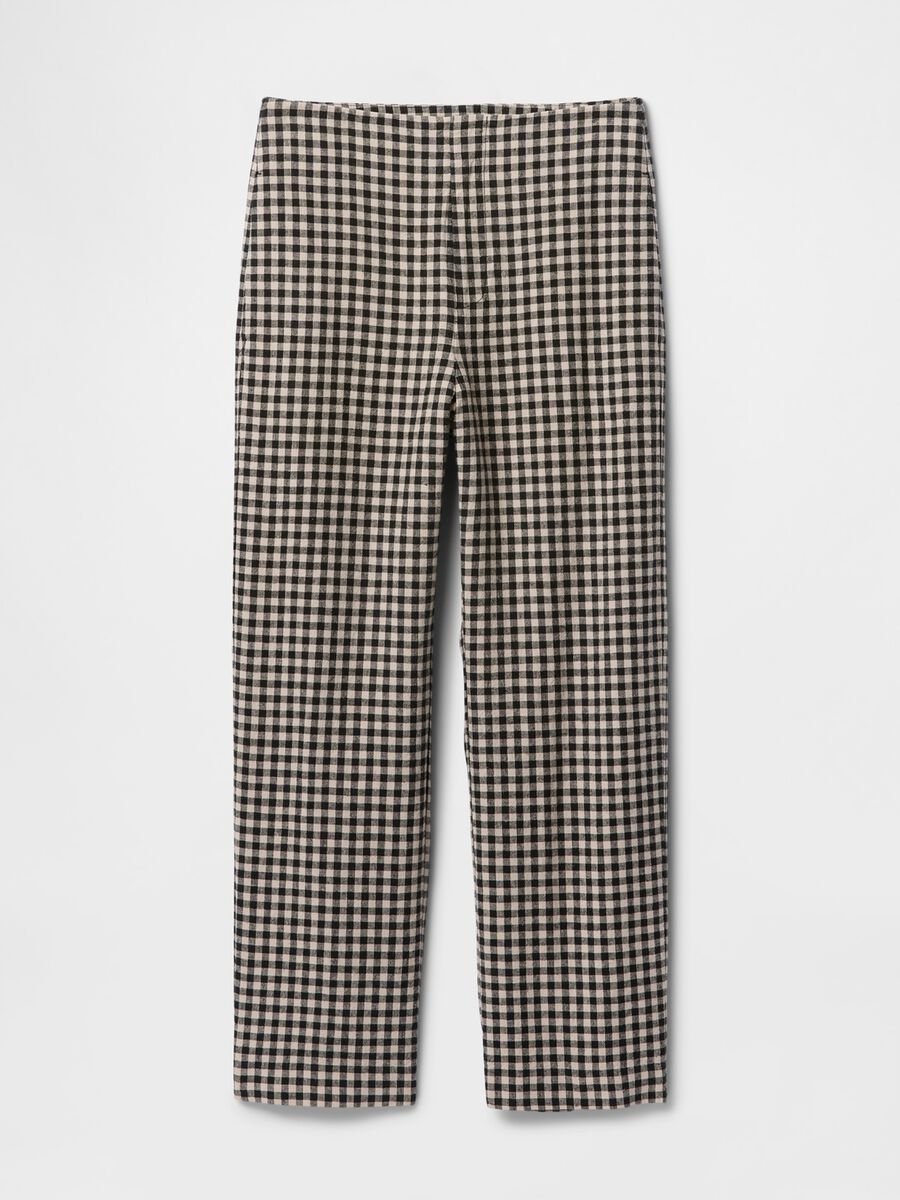 Brown and black check trousers in linen and viscose_6