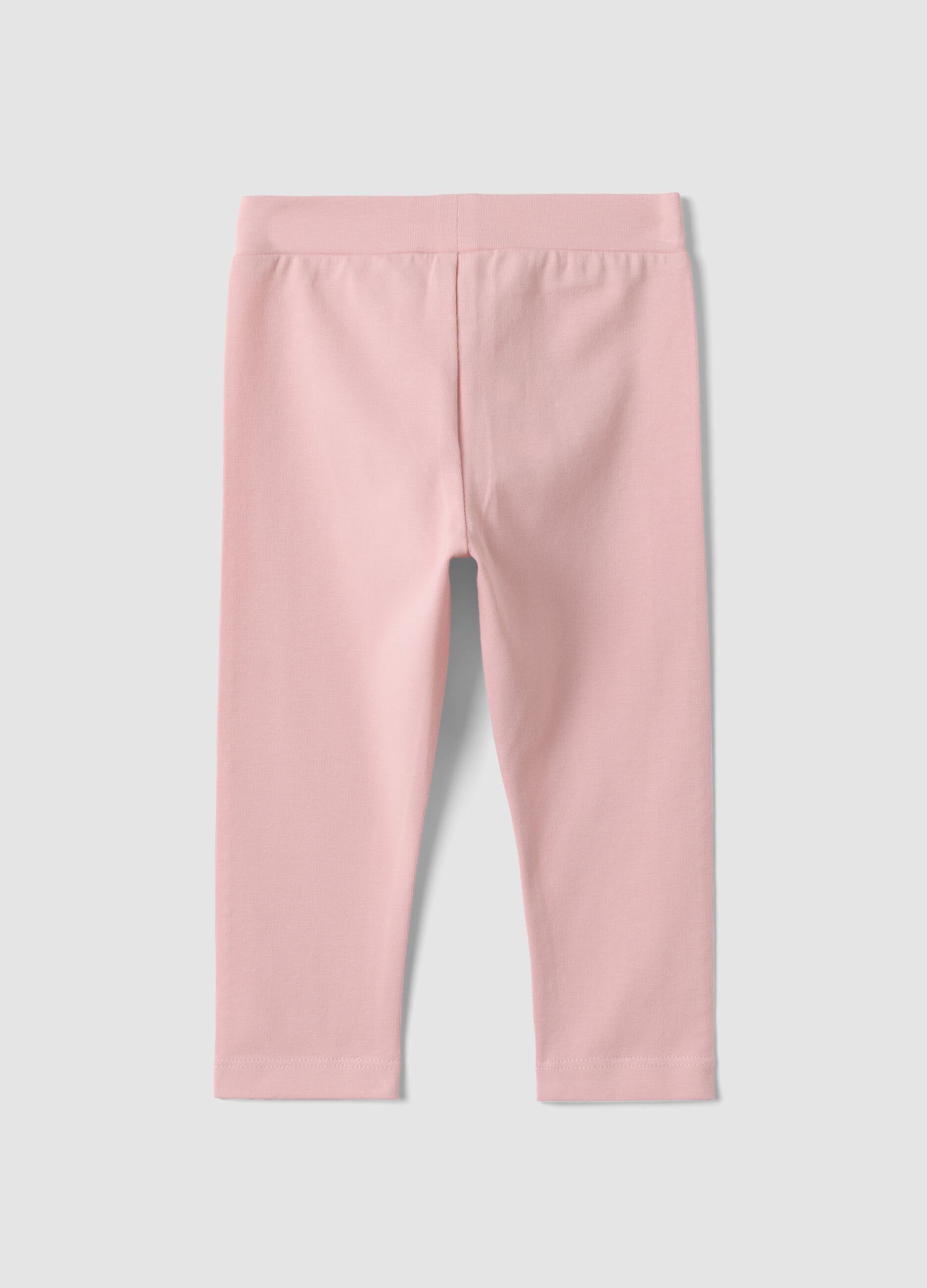 Leggings rosa in cotone organico elasticizzato con strass per bimba