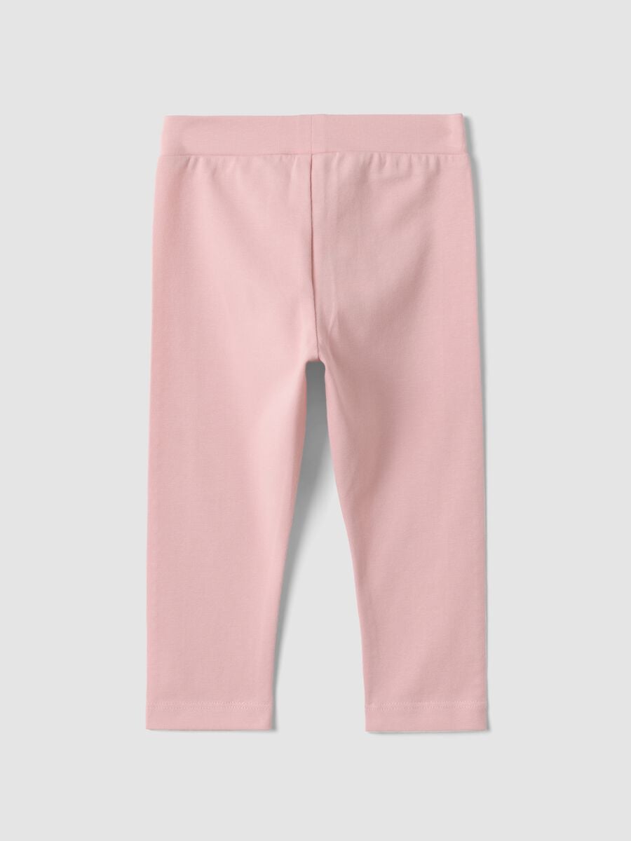Leggings rosa in cotone organico elasticizzato con strass per bimba_1