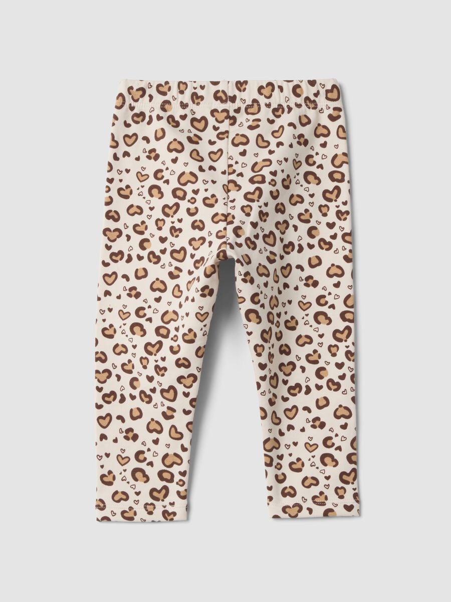 Leggings beige in cotone elasticizzato con stampa animalier_2