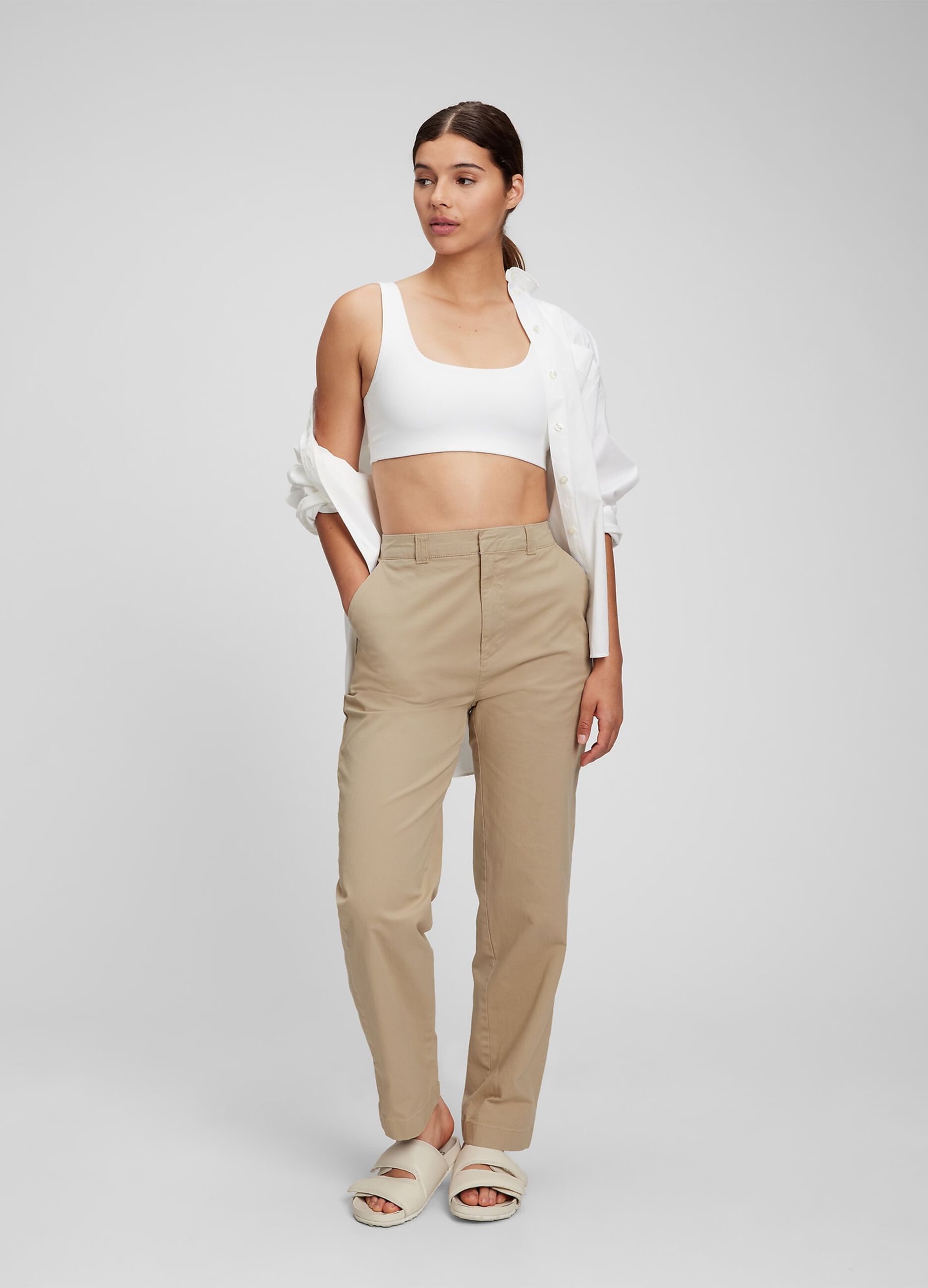 Solid colour straight-fit trousers
