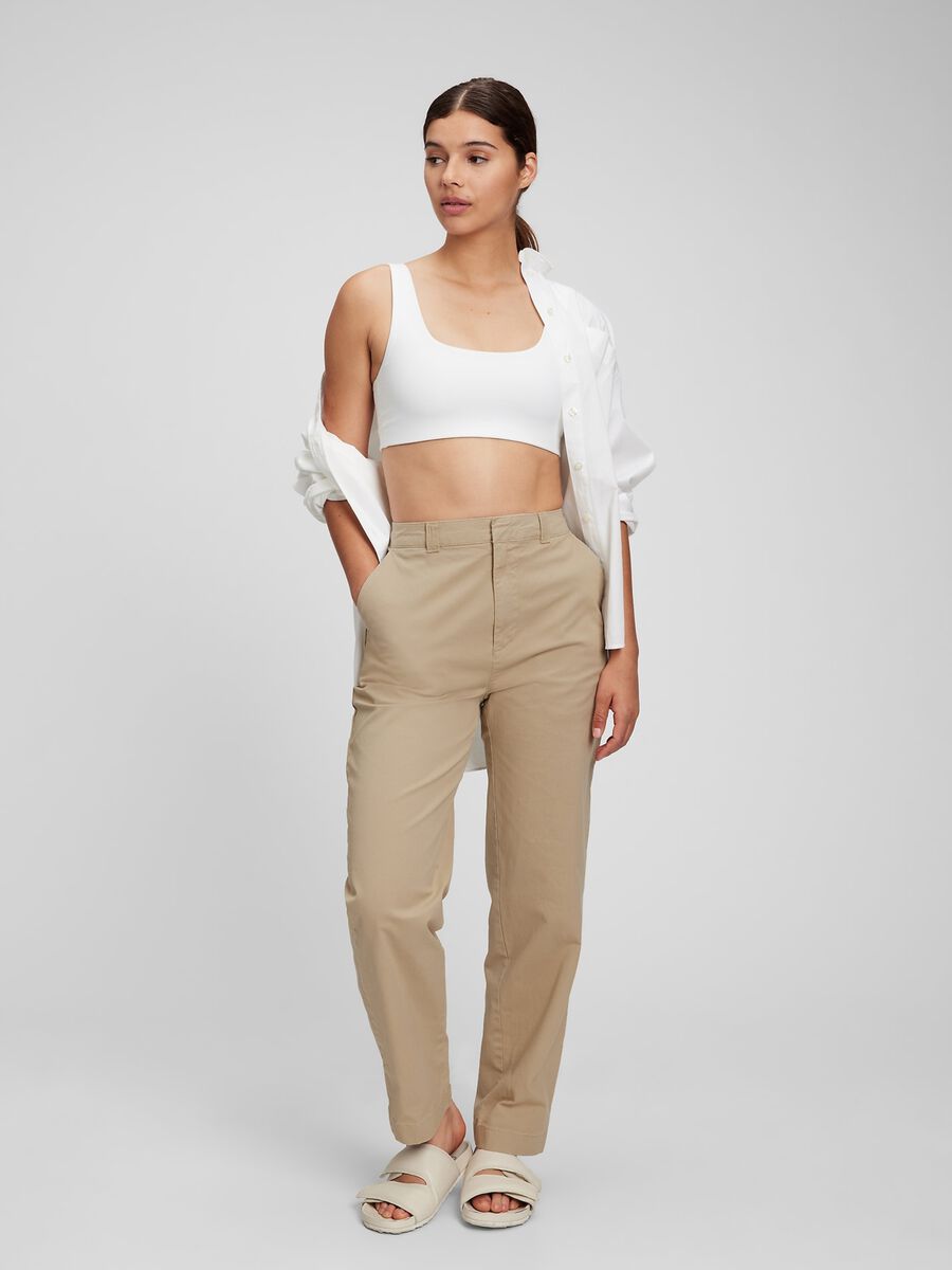 Solid colour straight-fit trousers_0