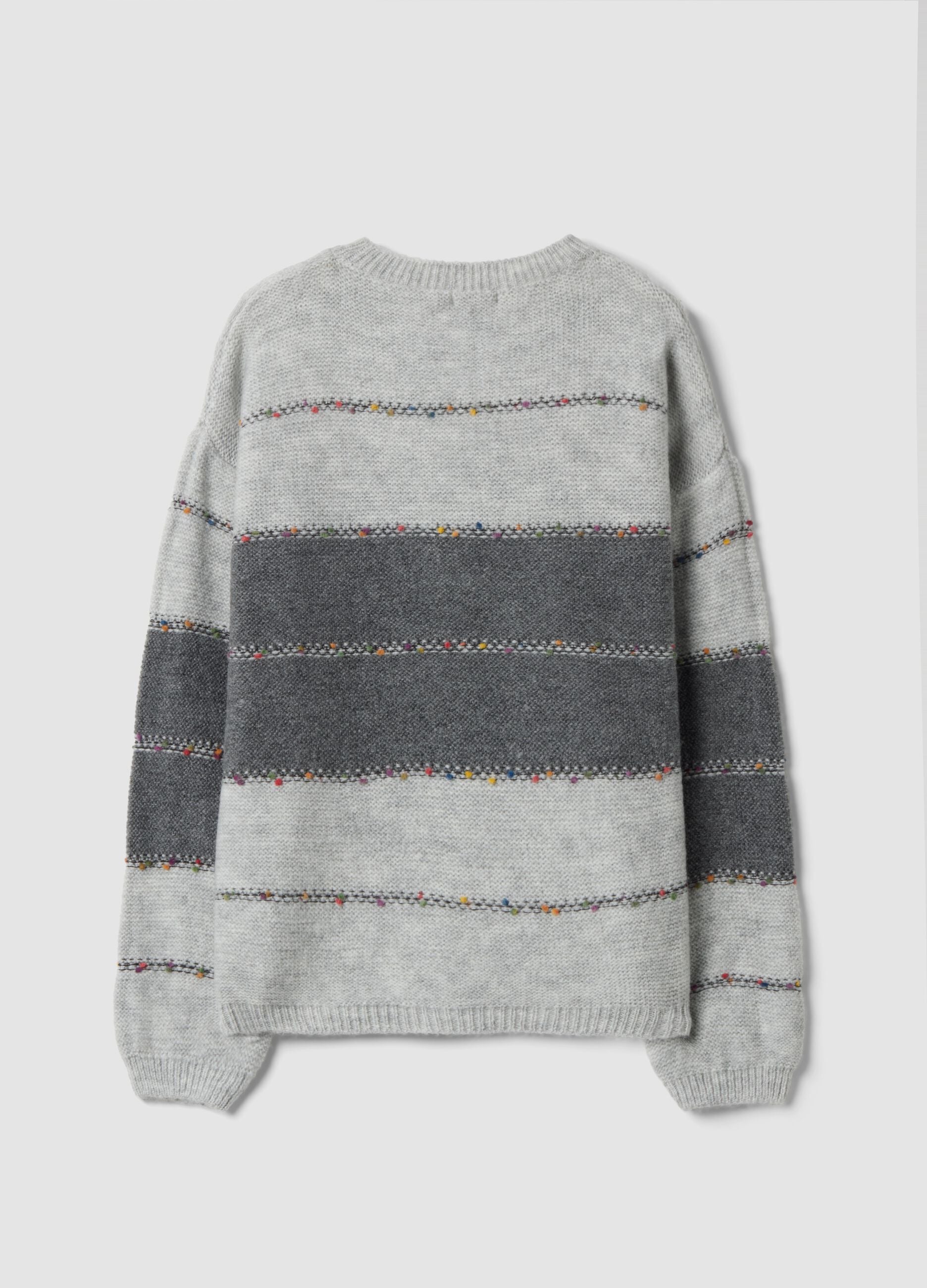 Grey striped crew-neck jumper, regular fit