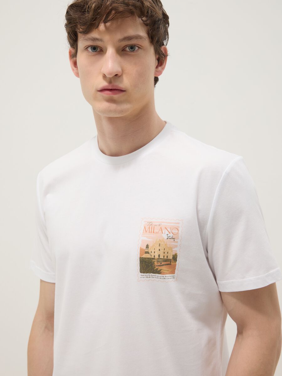 White pure cotton T-shirt with graphic print, regular fit_3