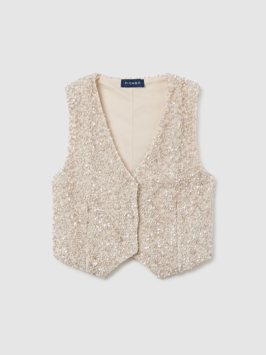 Beige regular fit waistcoat with sequins_4