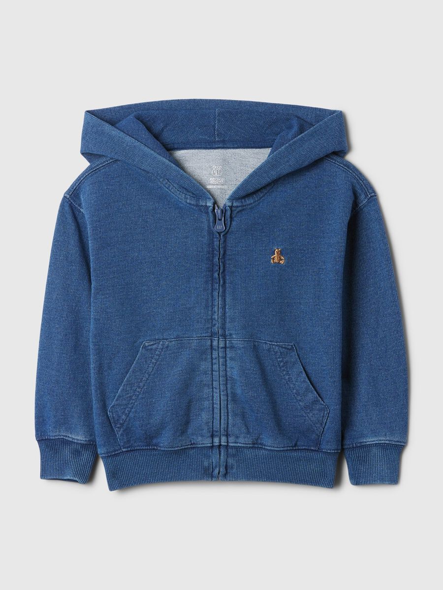 Felpa blu con cappuccio e zip integrale_0